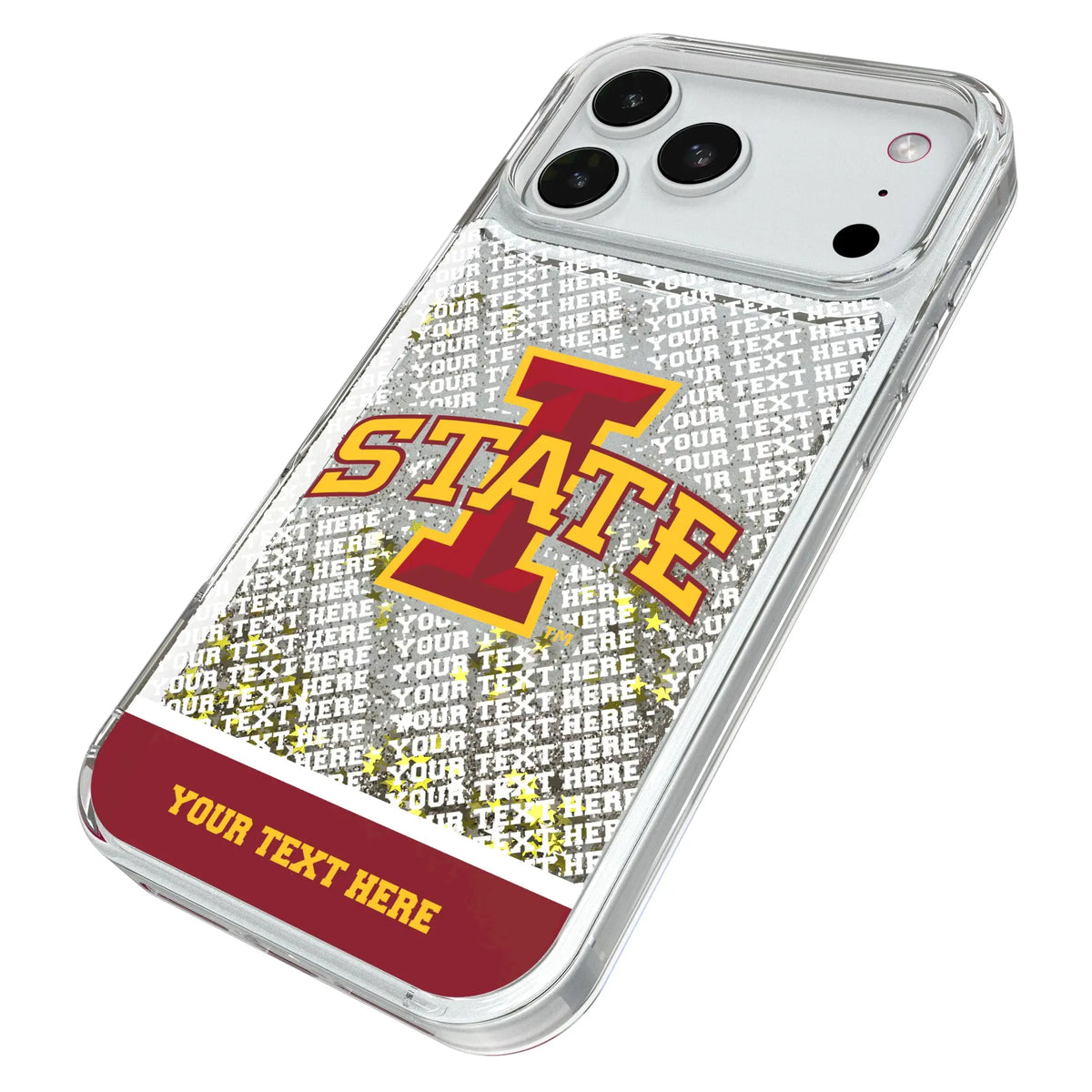 Iowa State University Cyclones Personalized EndZone Plus iPhone Glitter Phone Case for Apple iPhone - Isometric View#Device_iPhone 18 Pro Max