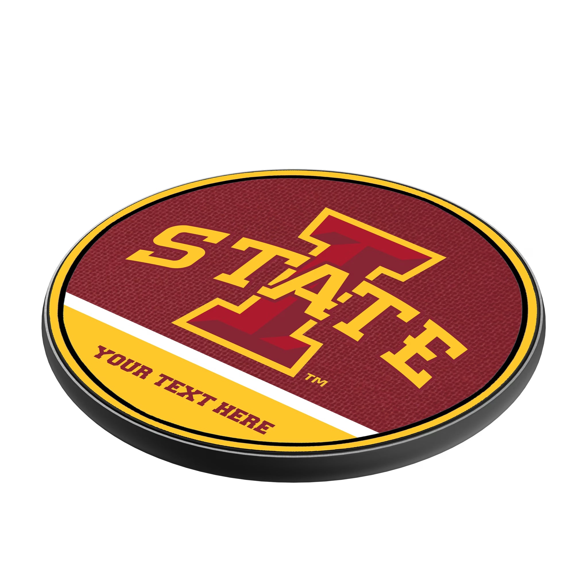 Iowa State University Cyclones Personalized Endzone Solid 15-Watt Wireless Charger - Isometric View
