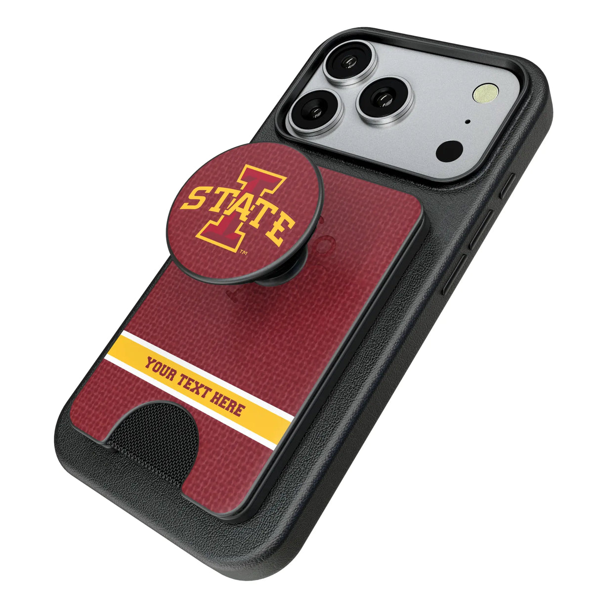 Iowa State University Cyclones Personalized Endzone Solid Popsockets Wallet Magnetic - Isometric View