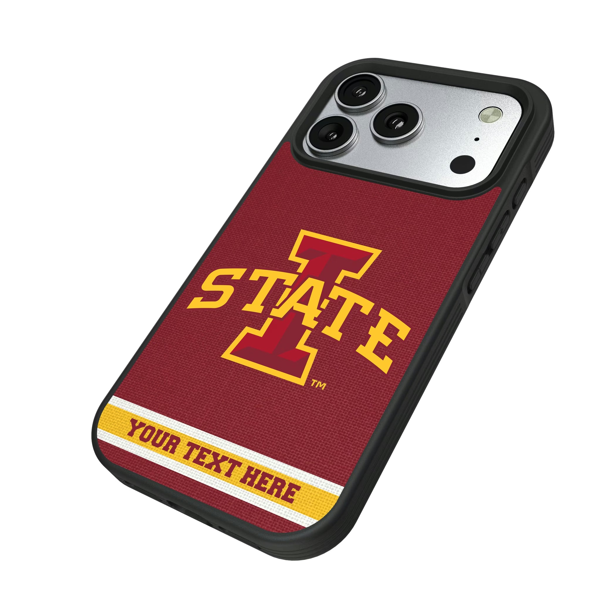 Iowa State University Cyclones Personalized Stripe iPhone Bump Phone Case for Apple iPhone - Isometric View#Device_iPhone 17 Pro