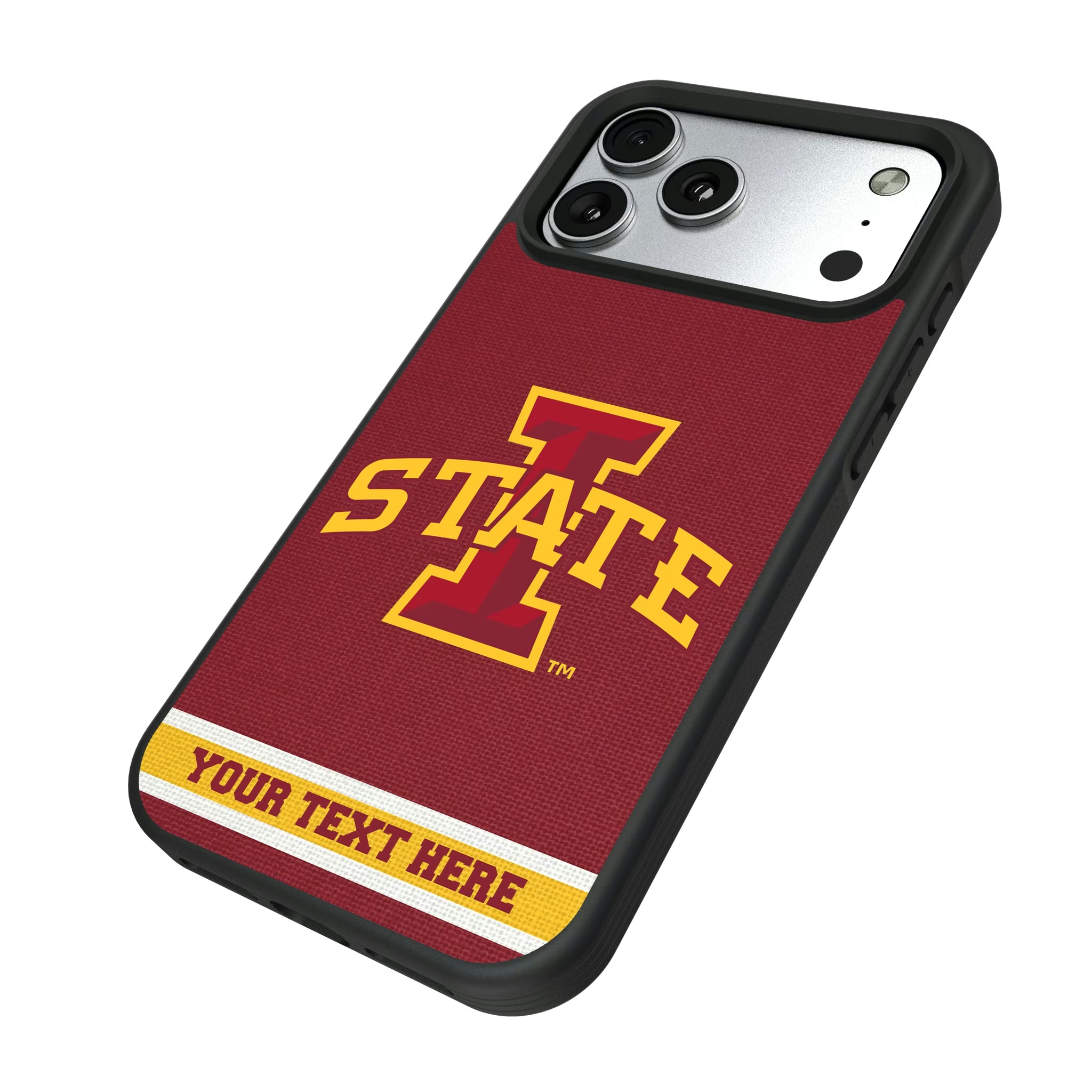 Iowa State University Cyclones Personalized Stripe iPhone Bump Phone Case for Apple iPhone - Isometric View#Device_iPhone 17 Pro Max