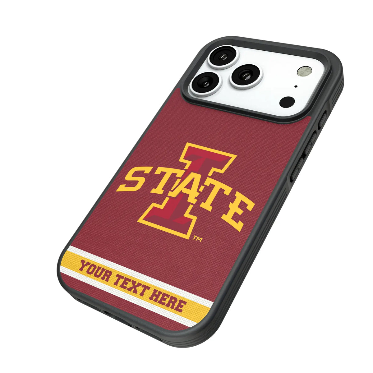 Iowa State University Cyclones Personalized Stripe iPhone Bump Phone Case for Apple iPhone - Isometric View#Device_iPhone 18 Pro