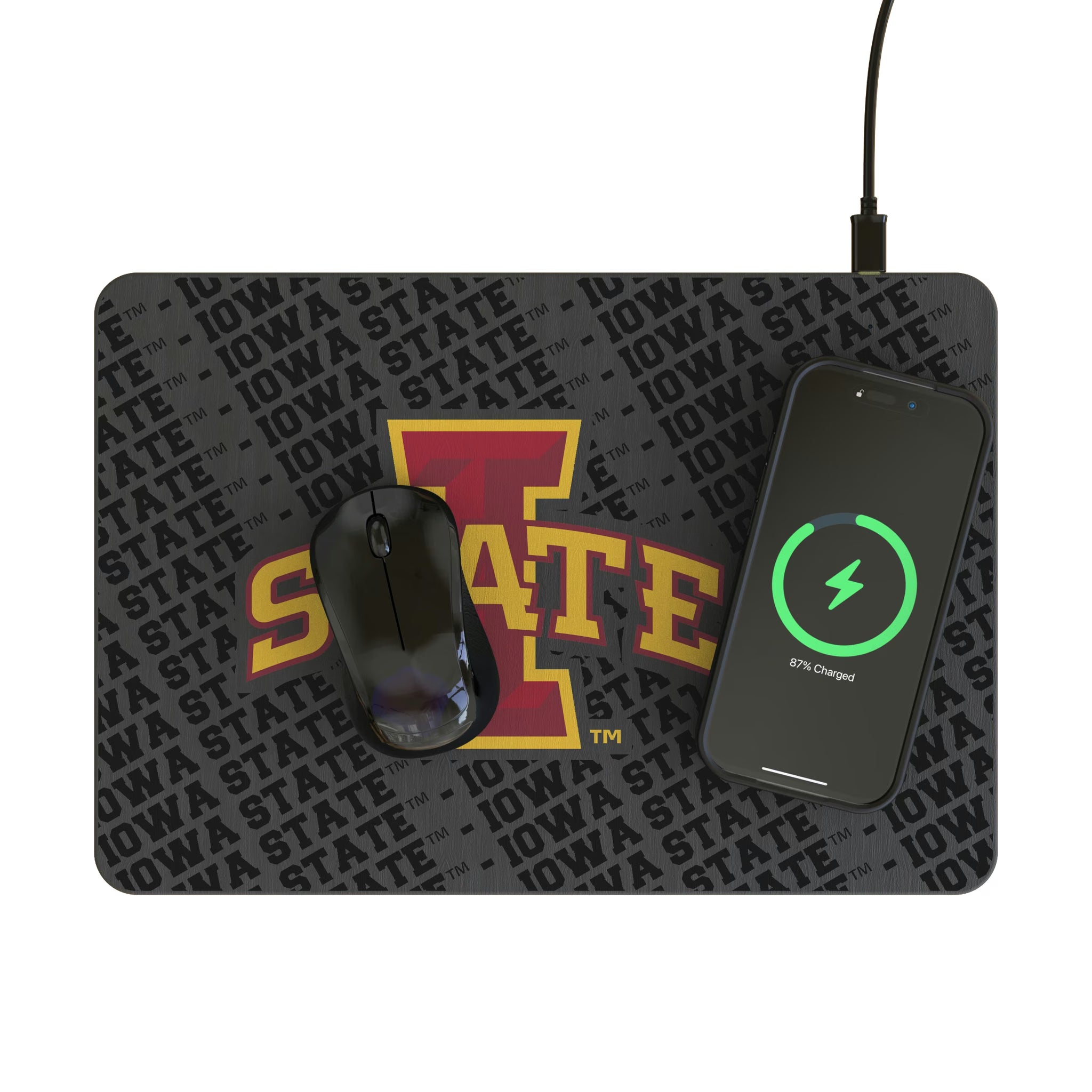 Iowa State University Cyclones Personalized Tilt 15-Watt Wireless Charger and Mouse Pad - Lifestyle