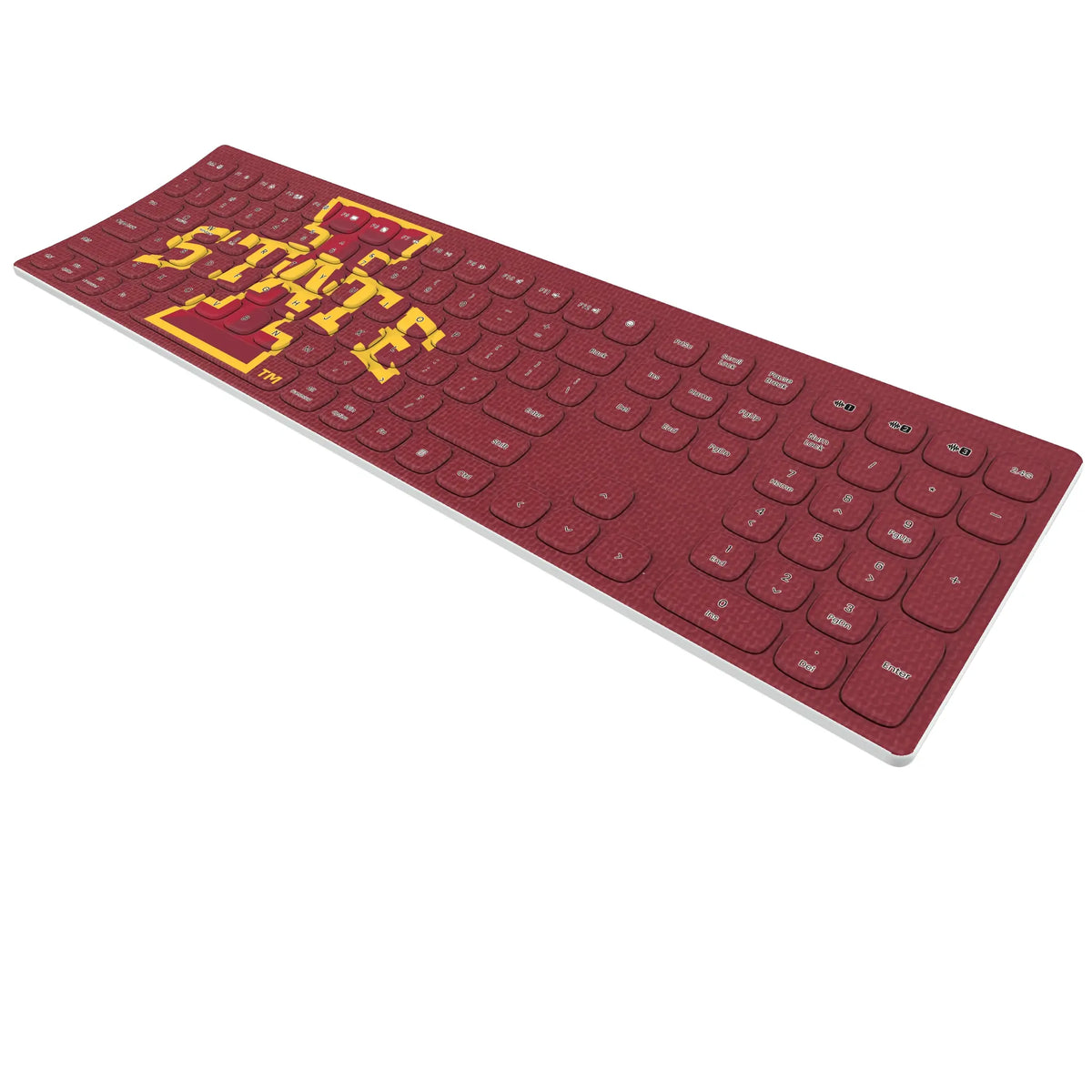 Iowa State University Cyclones Solid KKB605 Curved Wireless Keyboard - Isometric View