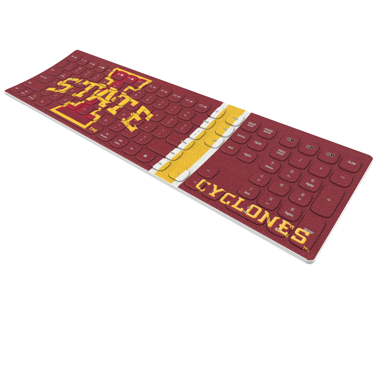 Iowa State University Cyclones Stripe KKB605 Curved Wireless Keyboard - Isometric View
