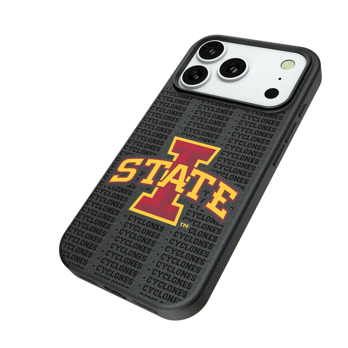 Iowa State University Cyclones Text Backdrop iPhone MagSafe Compatible Phone Case for Apple iPhone - Isometric View#Device_iPhone 18 Pro