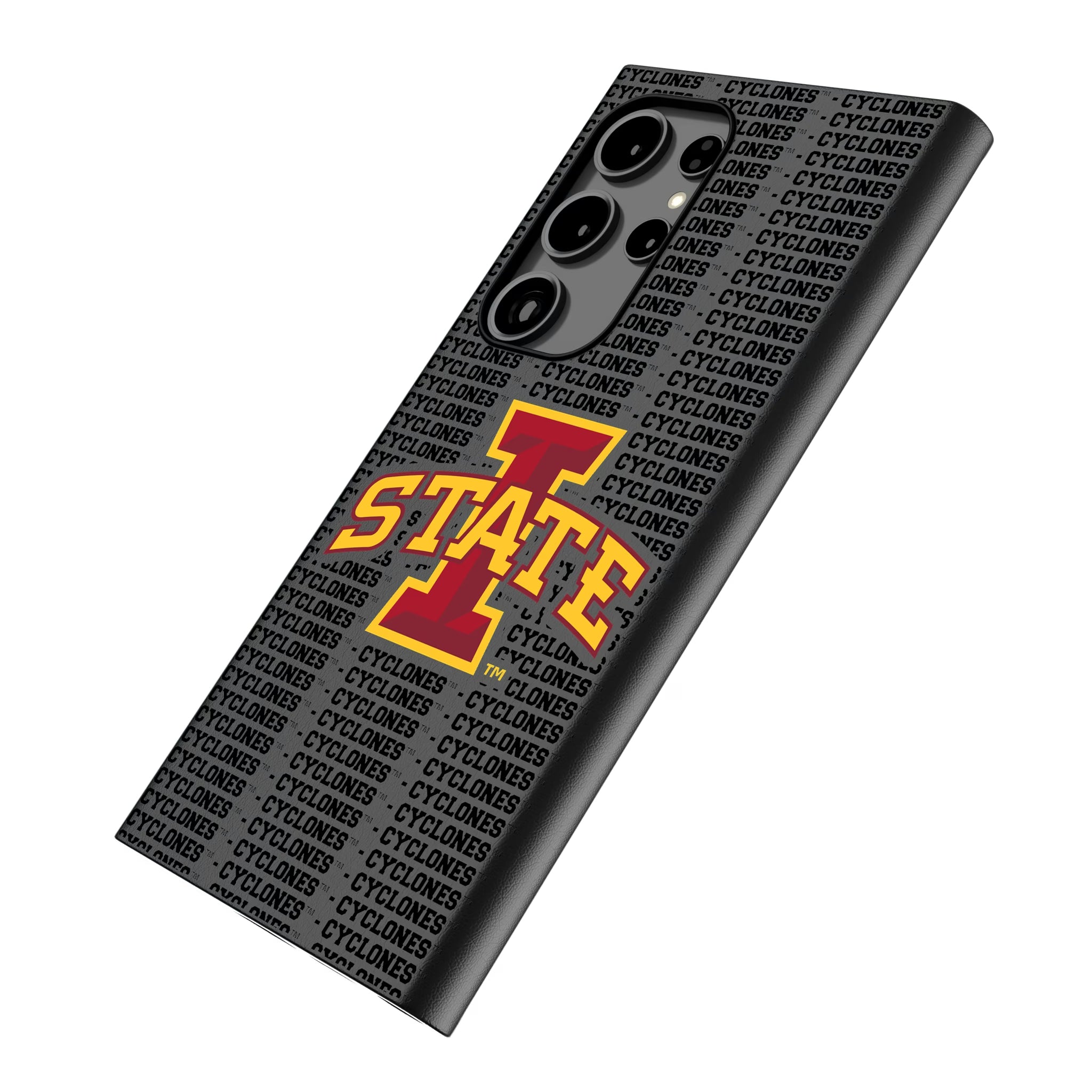 Iowa State University Cyclones Text Backdrop Galaxy MagSafe Compatible Phone Case for Samsung Galaxy - Isometric View
