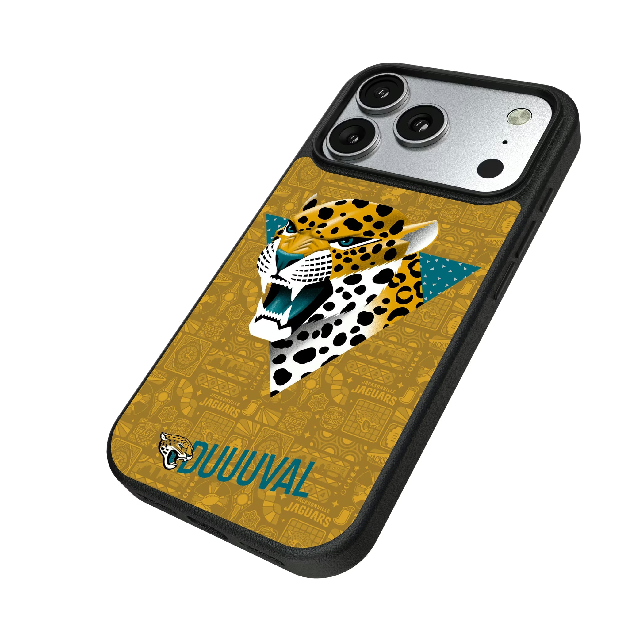 Jacksonville Jaguars Deco iPhone MagSafe Compatible Phone Case for Apple iPhone - Isometric View#Device_iPhone 17 Pro