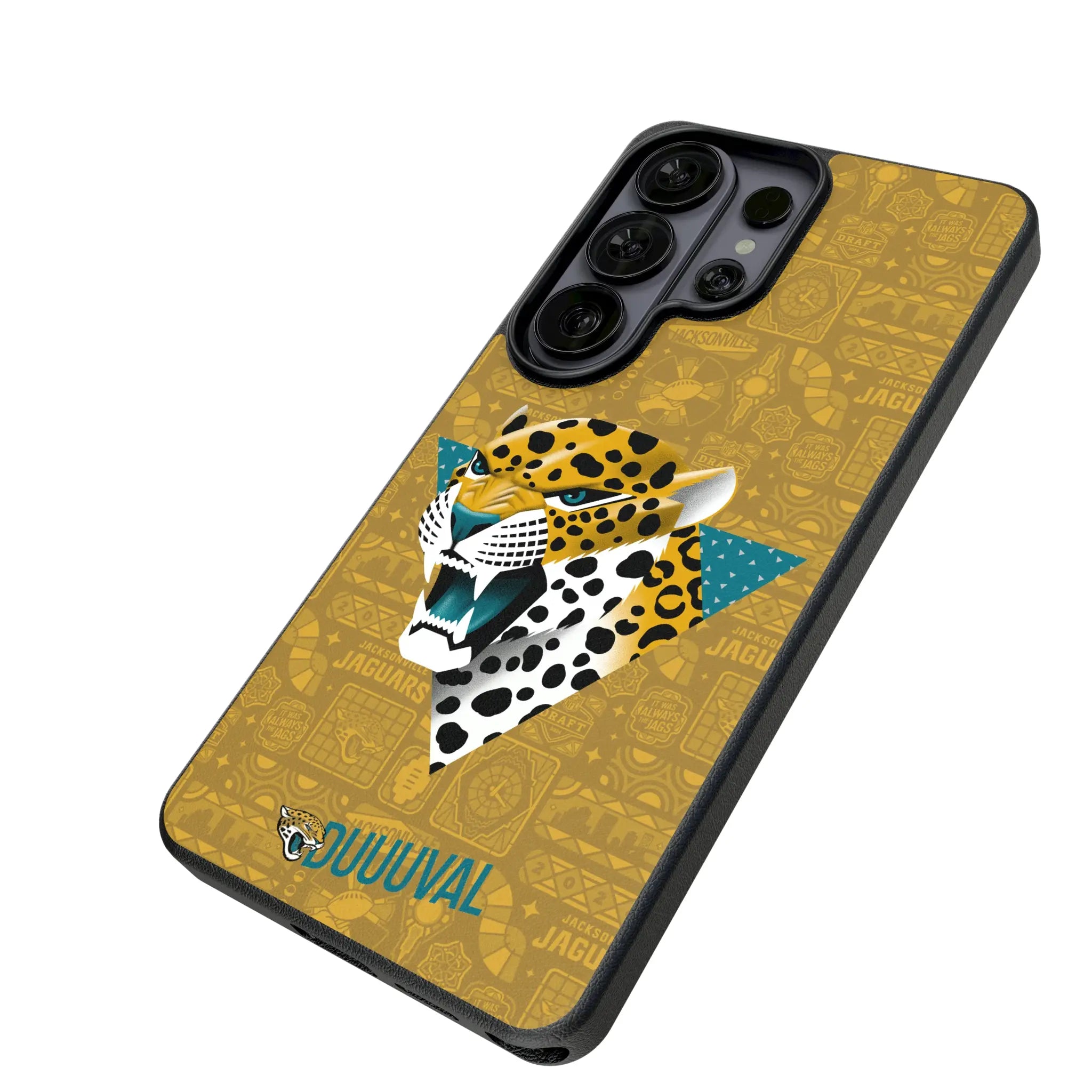 Jacksonville Jaguars Deco Galaxy MagSafe Compatible Phone Case for Samsung Galaxy - Isometric View#Device_Galaxy S26 Ultra
