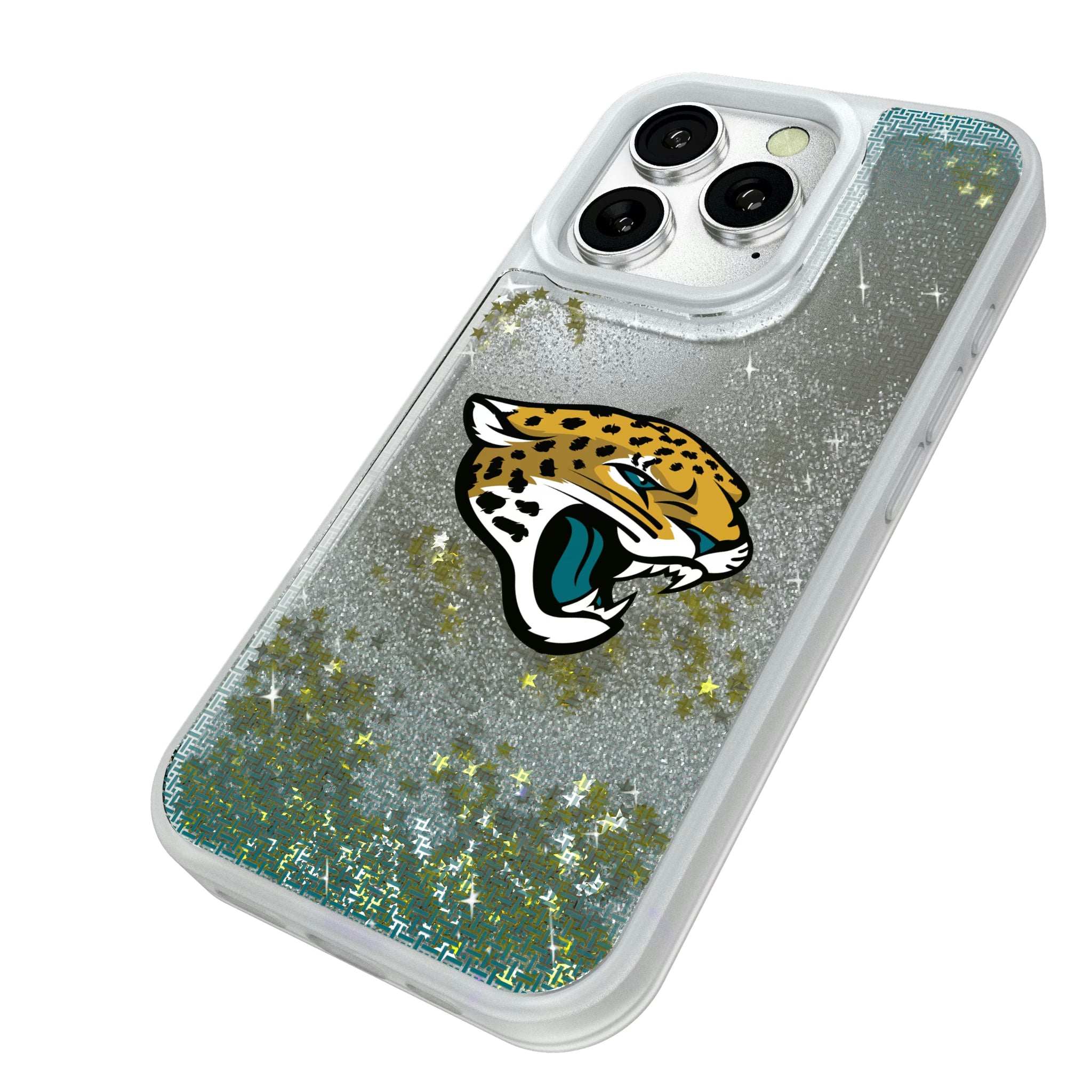 Jacksonville Jaguars Linen iPhone Glitter Phone Case for Apple iPhone - Isometric View#Device_iPhone 16 Pro