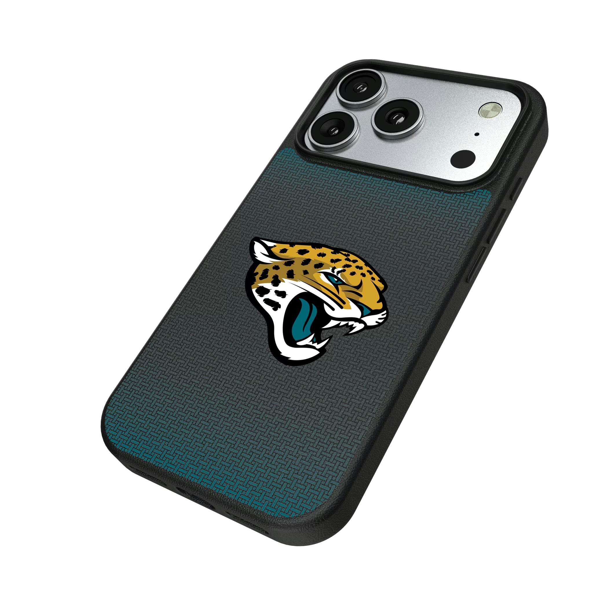 Jacksonville Jaguars Linen iPhone MagSafe Compatible Phone Case for Apple iPhone - Isometric View#Device_iPhone 17 Pro