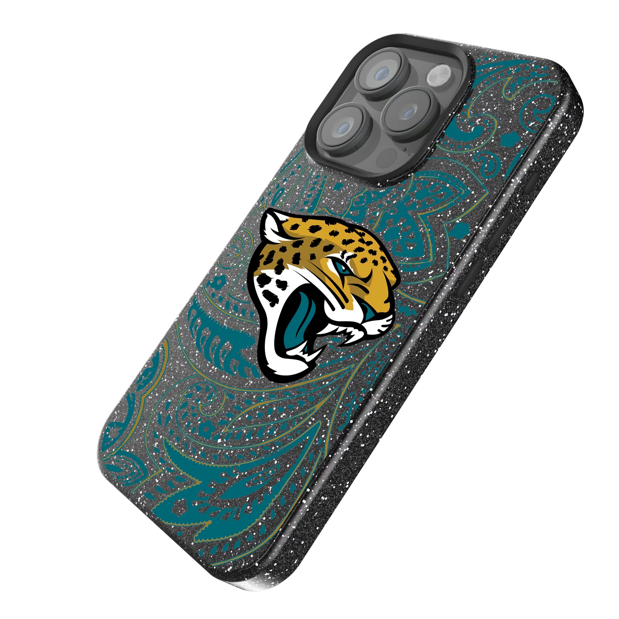Jacksonville Jaguars Paisley iPhone Bling Phone Case for Apple iPhone - Isometric View