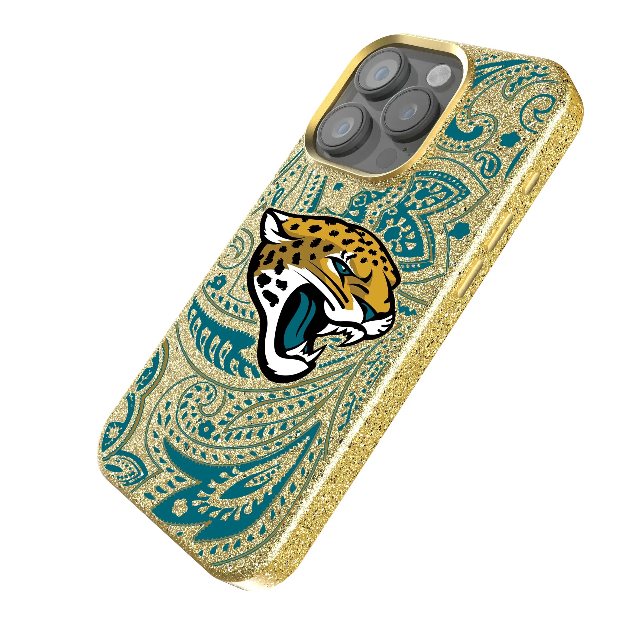 Jacksonville Jaguars Paisley iPhone Bling Phone Case for Apple iPhone - Isometric View