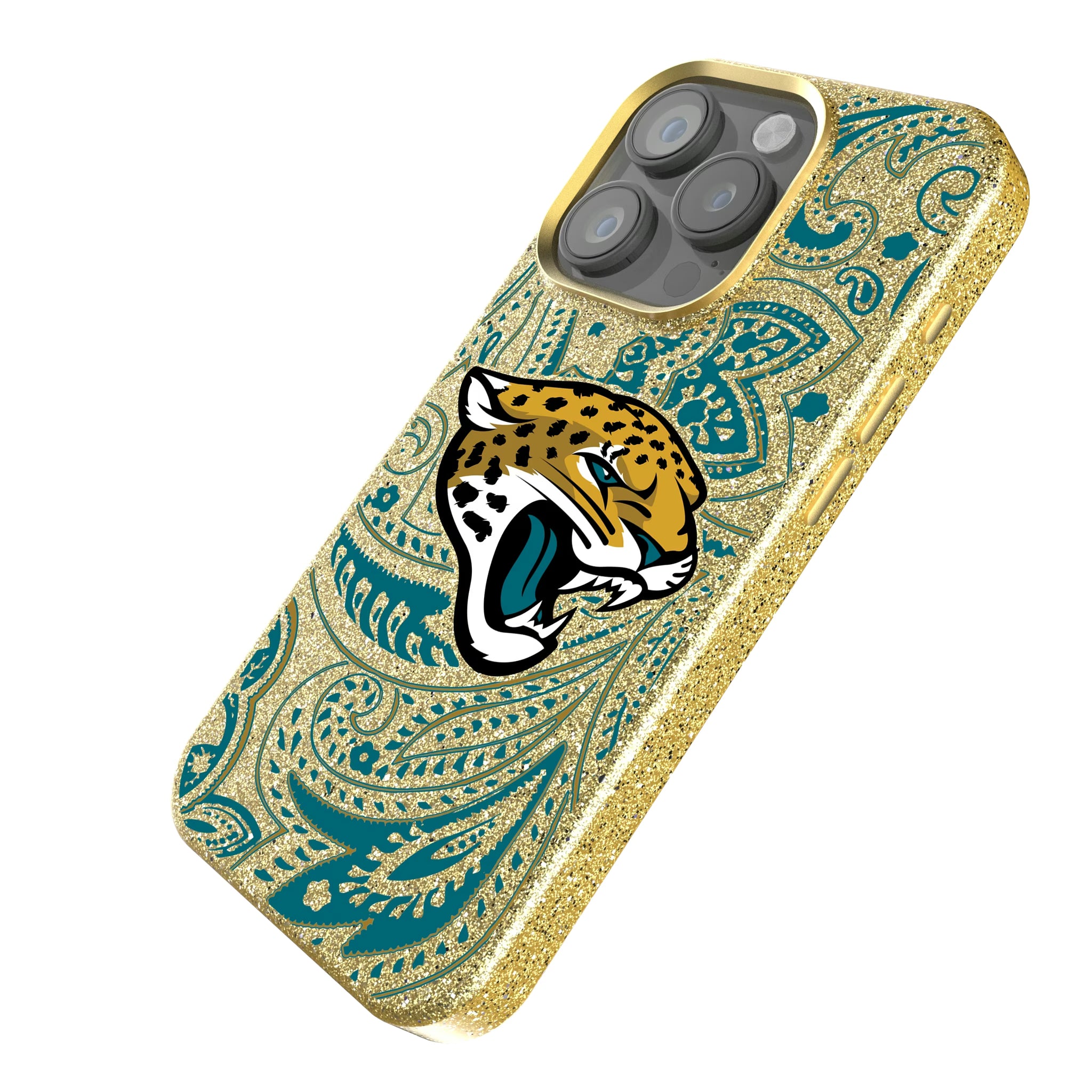 Jacksonville Jaguars Paisley iPhone Bling Phone Case for Apple iPhone - Isometric View