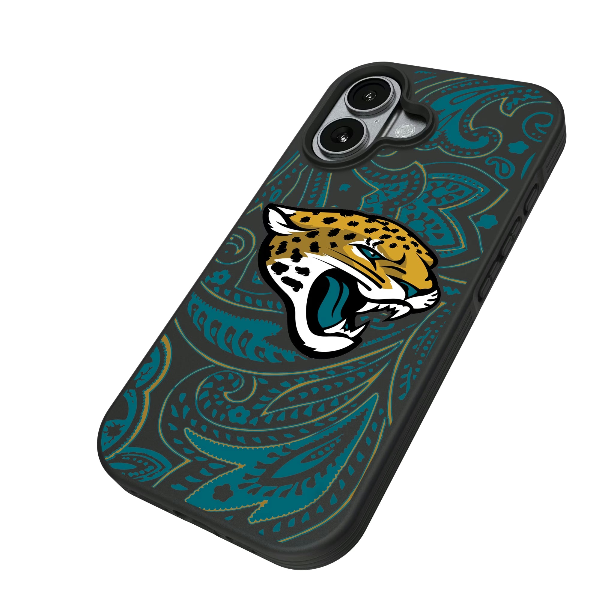 Jacksonville Jaguars Paisley iPhone Bump Phone Case for Apple iPhone - Isometric View#Device_iPhone 17