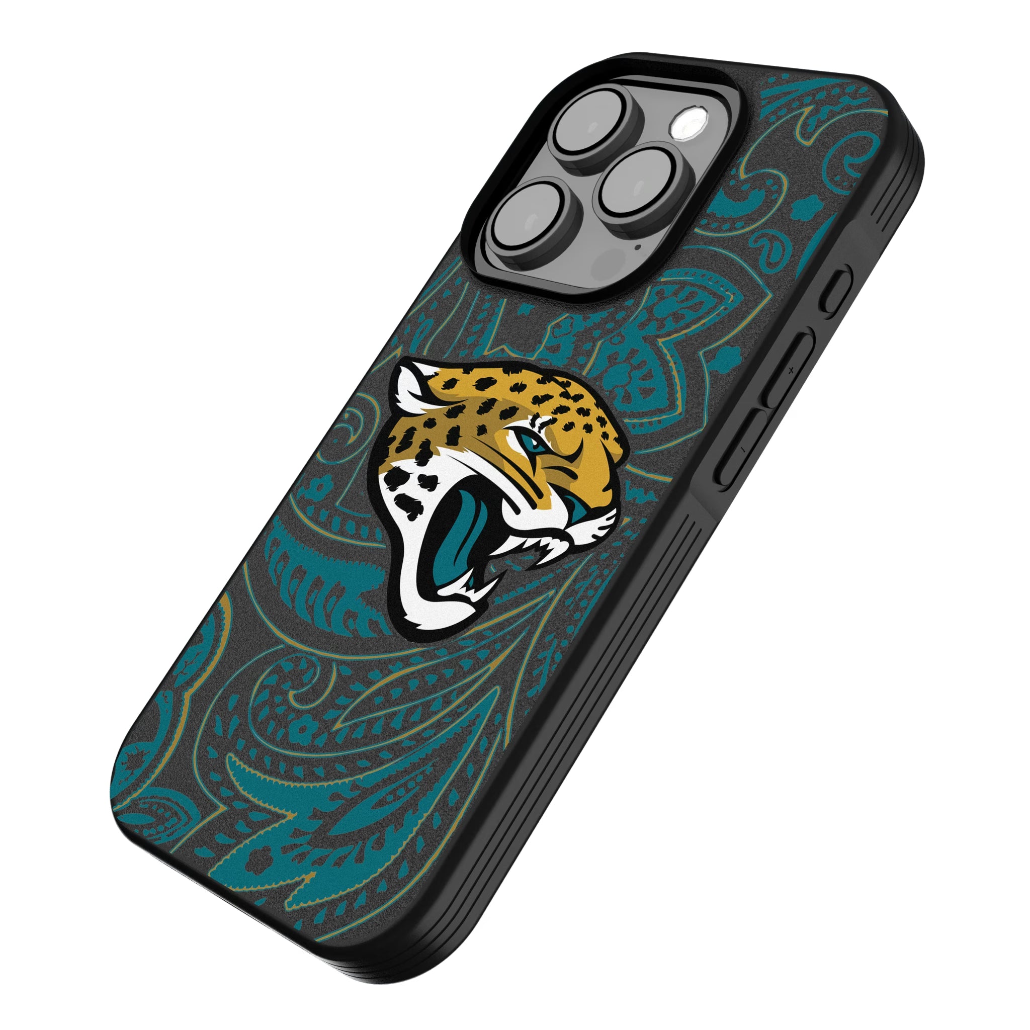 Jacksonville Jaguars Paisley iPhone Bump Phone Case for Apple iPhone - Isometric View