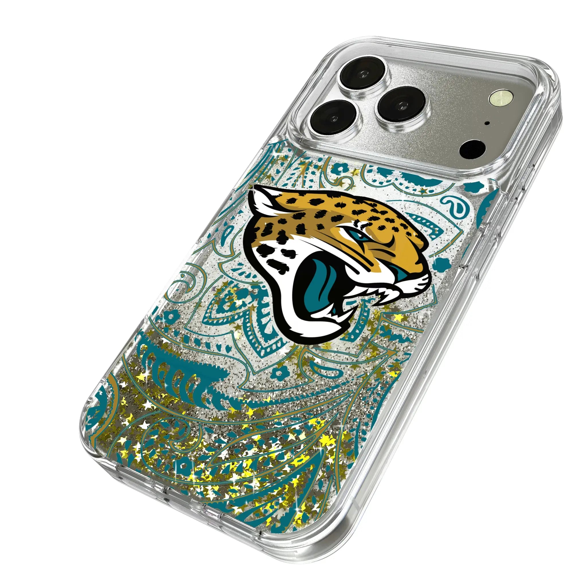 Jacksonville Jaguars Paisley iPhone Glitter Phone Case for Apple iPhone - Isometric View