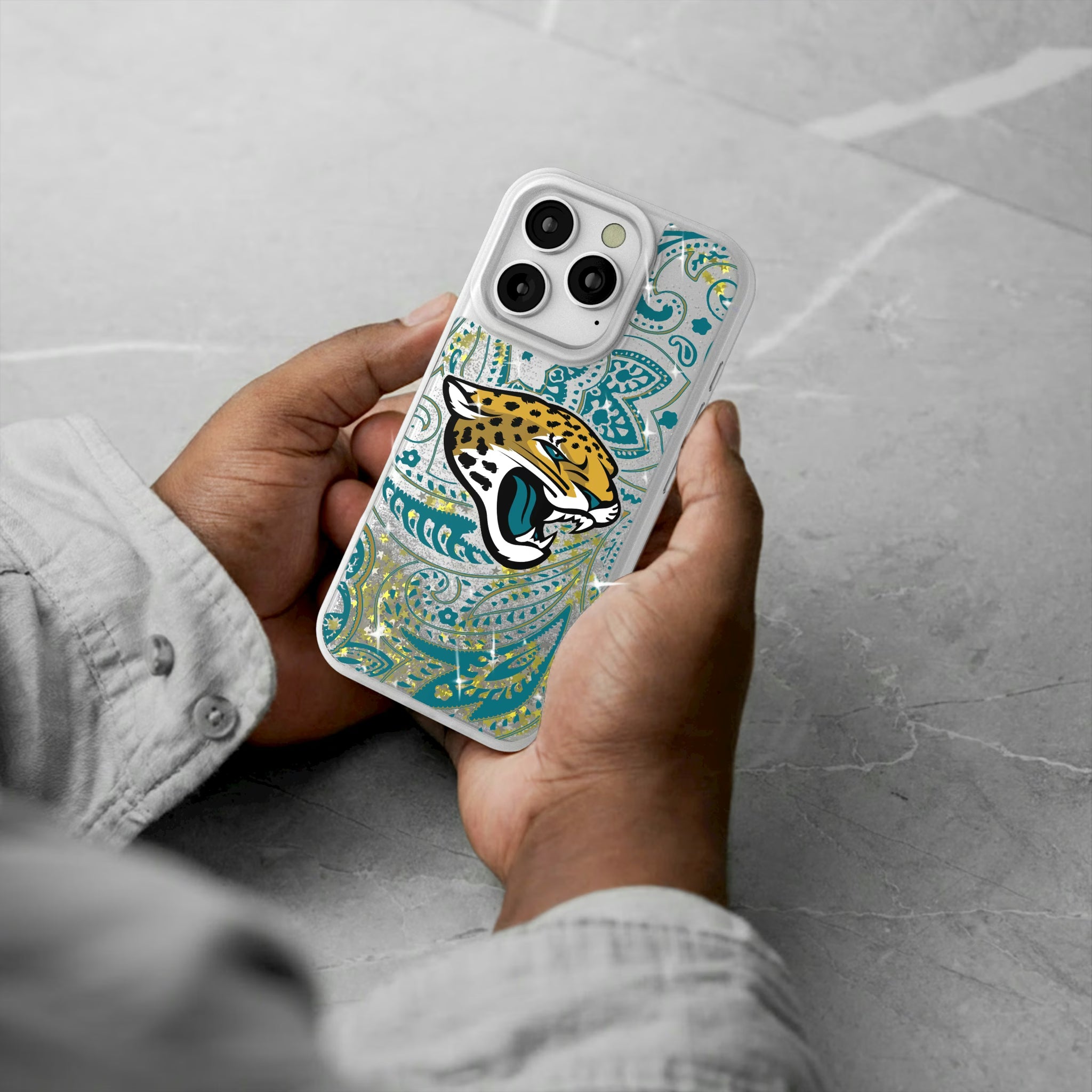 Jacksonville Jaguars Paisley iPhone Glitter Phone Case for Apple iPhone - Lifestyle#Device_iPhone 16 Pro