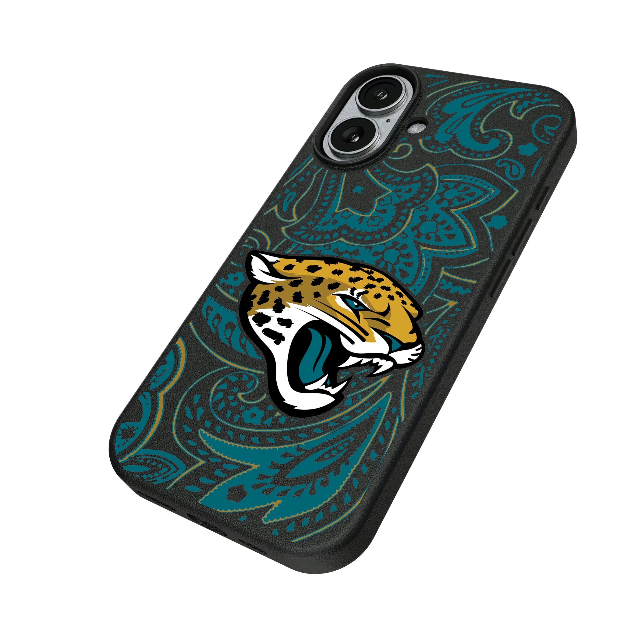 Jacksonville Jaguars Paisley iPhone MagSafe Compatible Phone Case for Apple iPhone - Isometric View#Device_iPhone 17