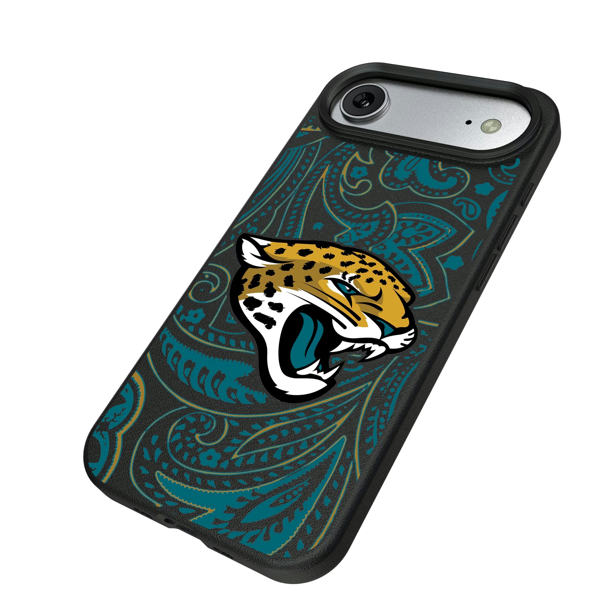 Jacksonville Jaguars Paisley iPhone MagSafe Compatible Phone Case for Apple iPhone - Isometric View#Device_iPhone Air