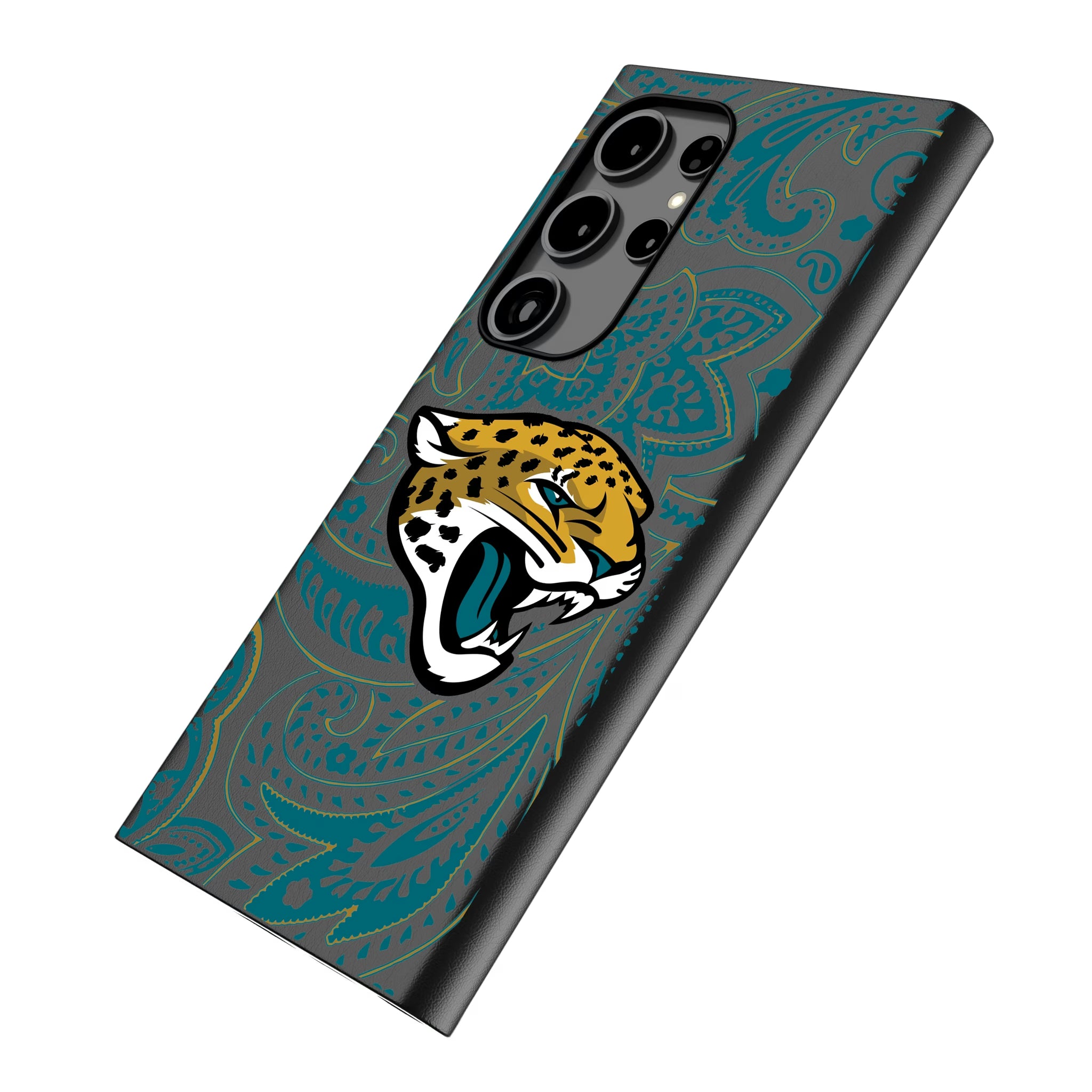 Jacksonville Jaguars Paisley Galaxy MagSafe Compatible Phone Case for Samsung Galaxy - Isometric View