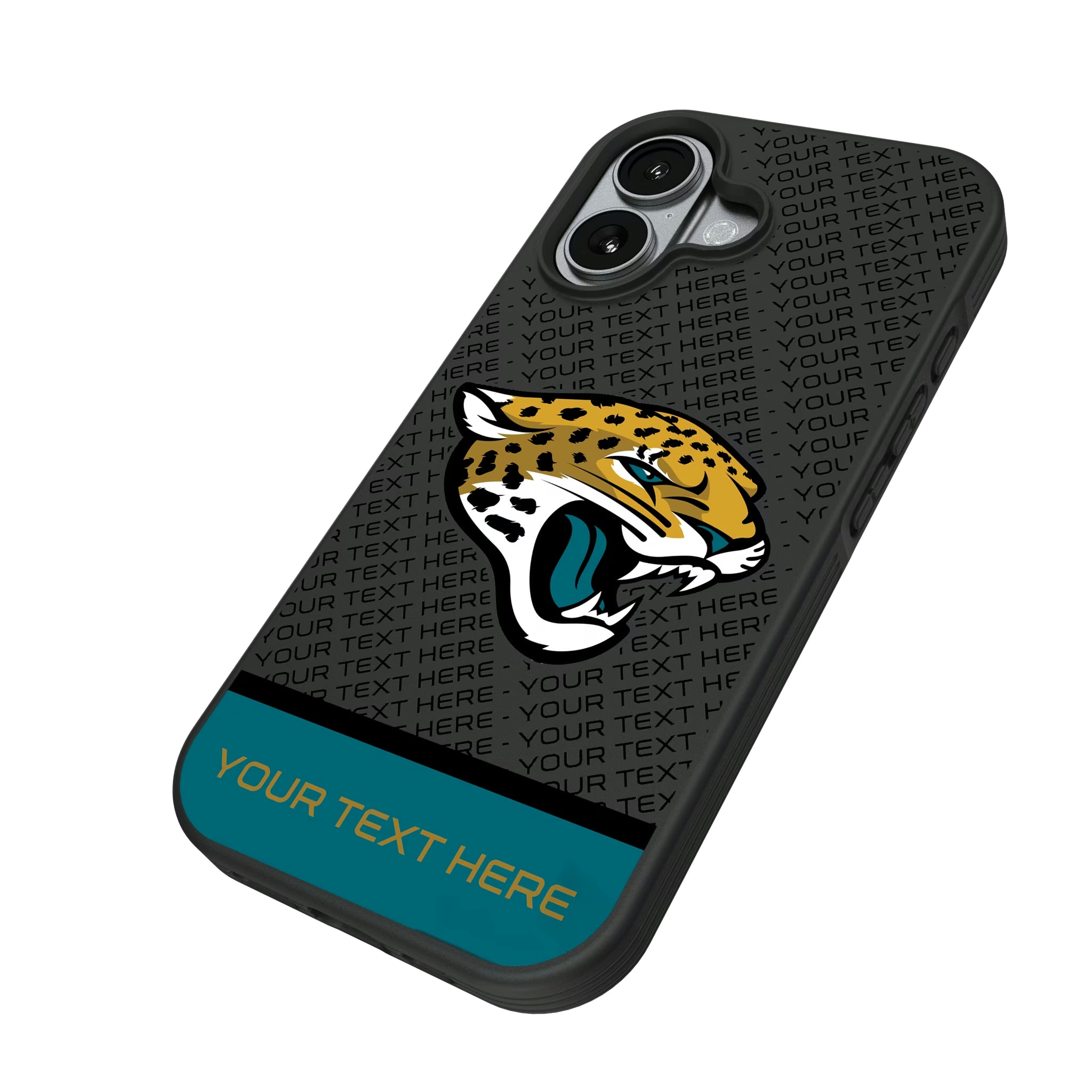 Jacksonville Jaguars Personalized EndZone Plus iPhone Bump Phone Case for Apple iPhone - Isometric View#Device_iPhone 17