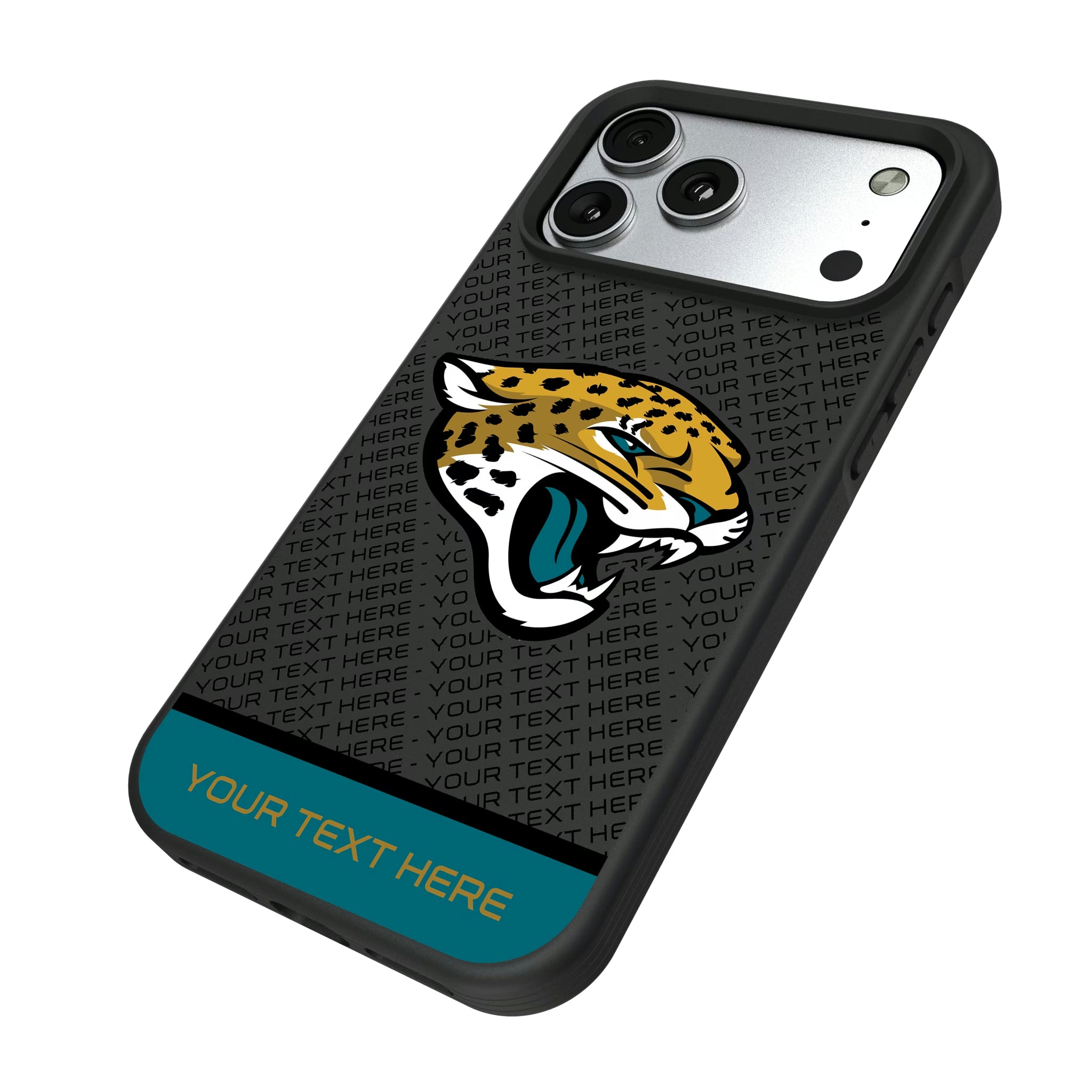 Jacksonville Jaguars Personalized EndZone Plus iPhone Bump Phone Case for Apple iPhone - Isometric View#Device_iPhone 17 Pro Max