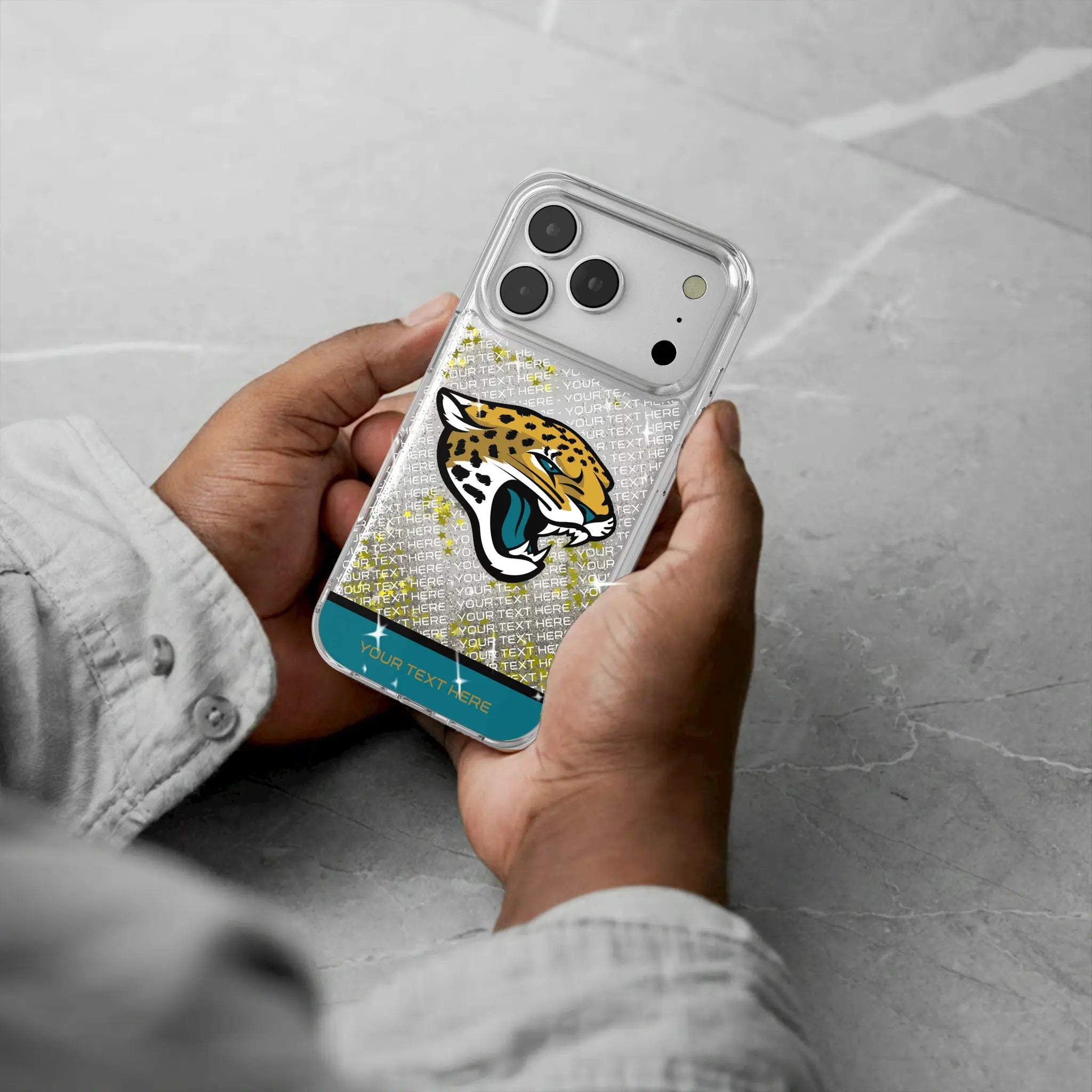 Jacksonville Jaguars Personalized EndZone Plus iPhone Glitter Phone Case for Apple iPhone - Lifestyle#Device_iPhone 17 Pro