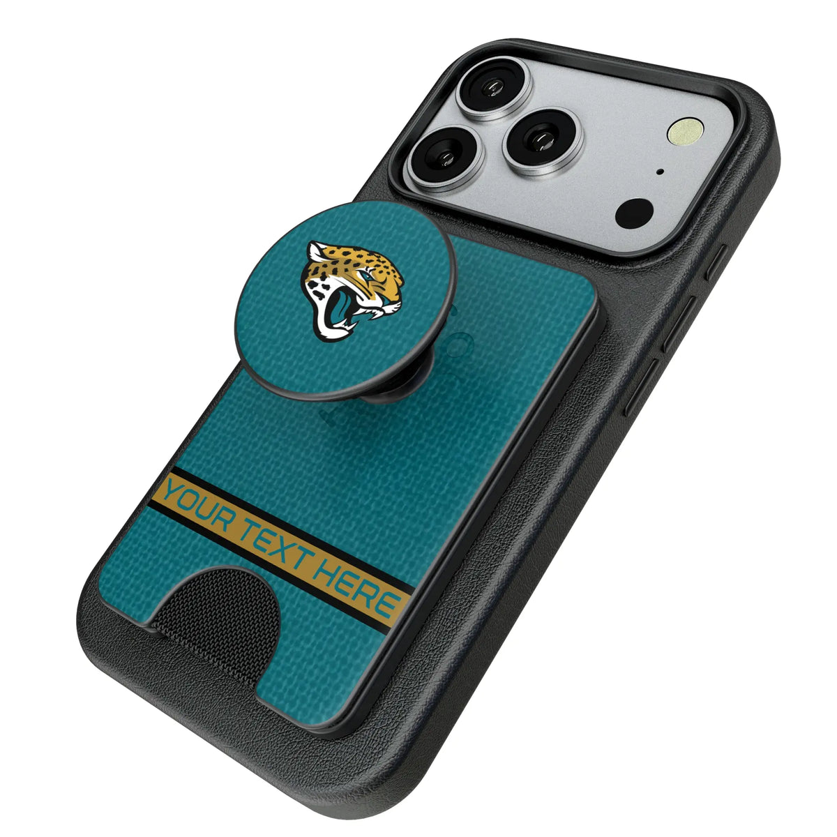 Jacksonville Jaguars Personalized Endzone Solid Popsockets Wallet Magnetic - Isometric View