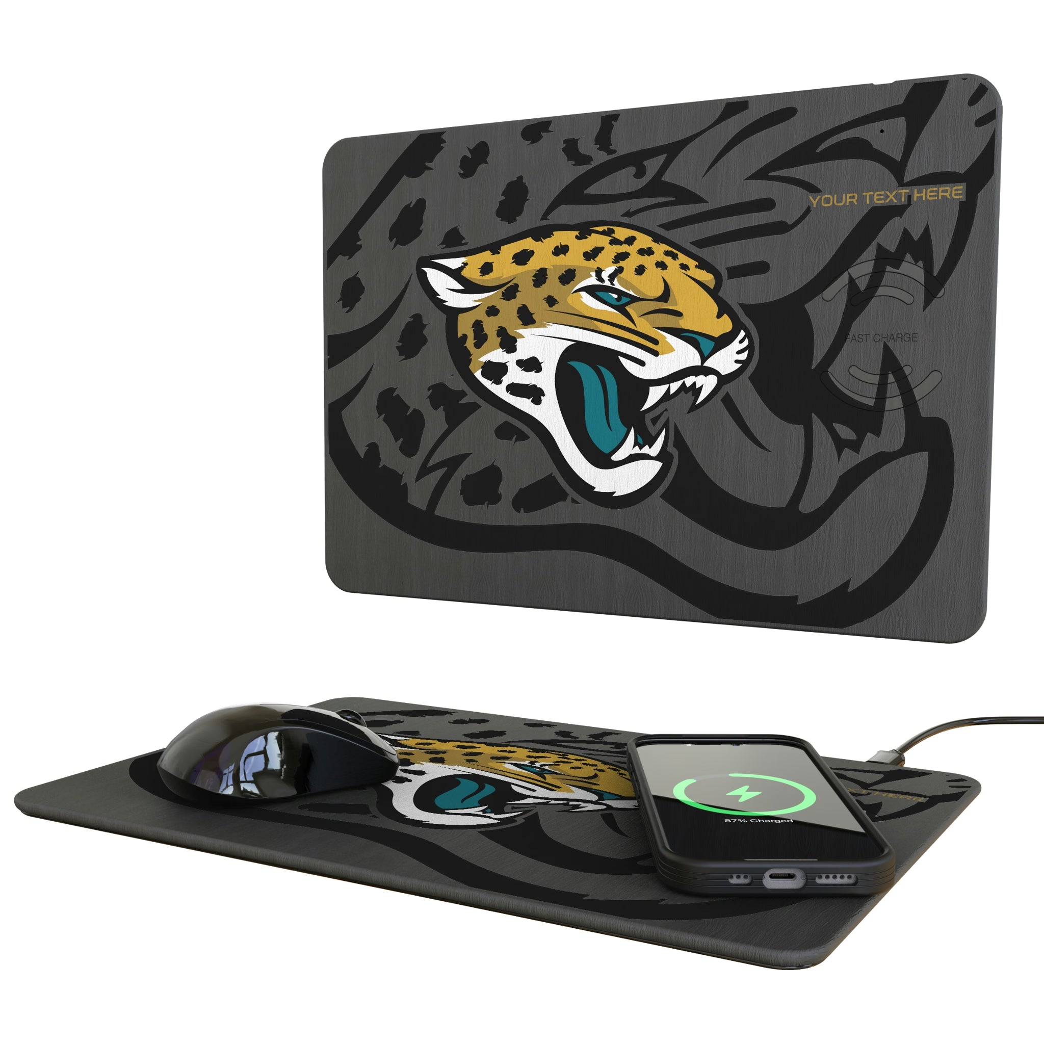 Jacksonville Jaguars Personalized Tilt 15-Watt Wireless Charger and Mouse Pad