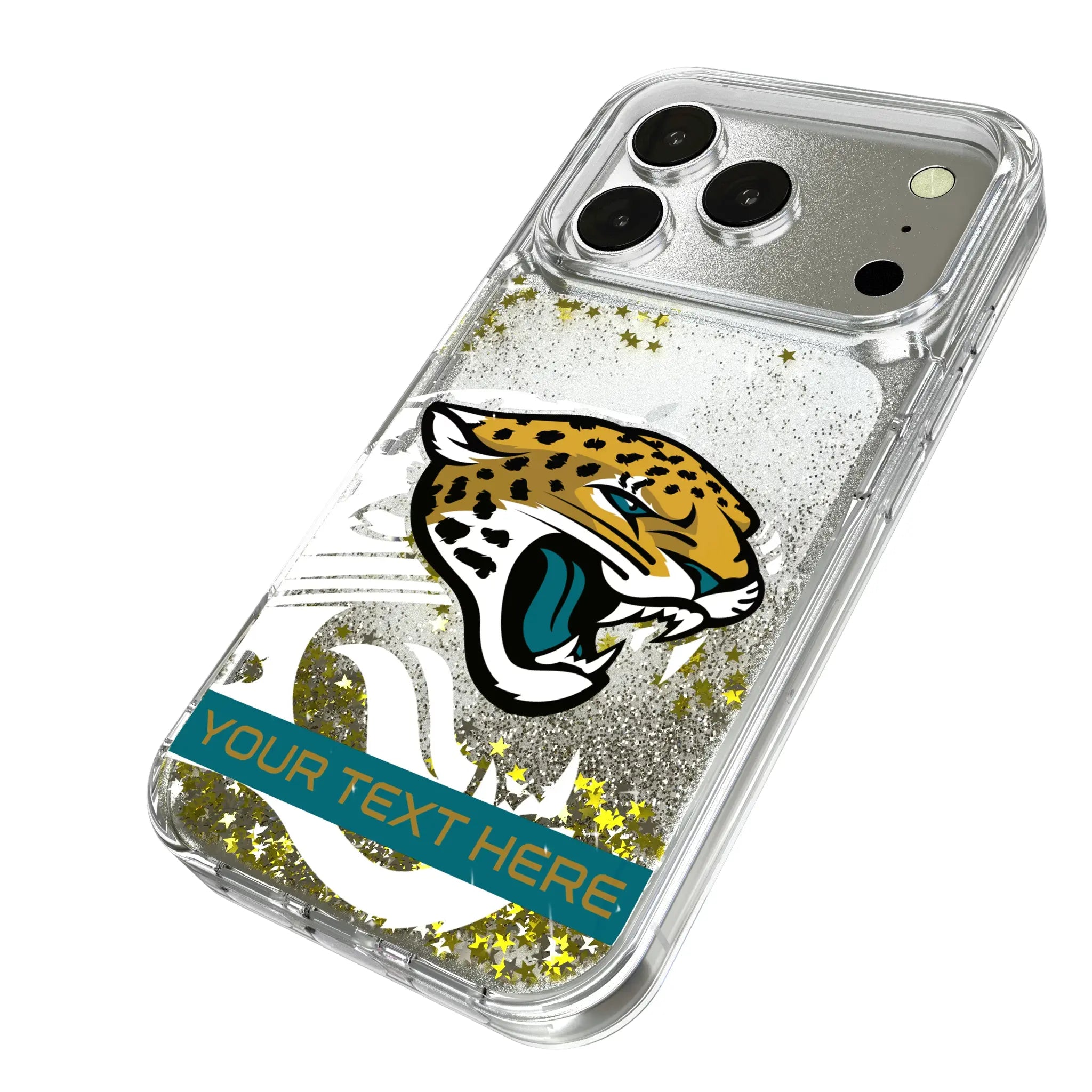Jacksonville Jaguars Personalized Tilt iPhone Glitter Phone Case for Apple iPhone - Isometric View