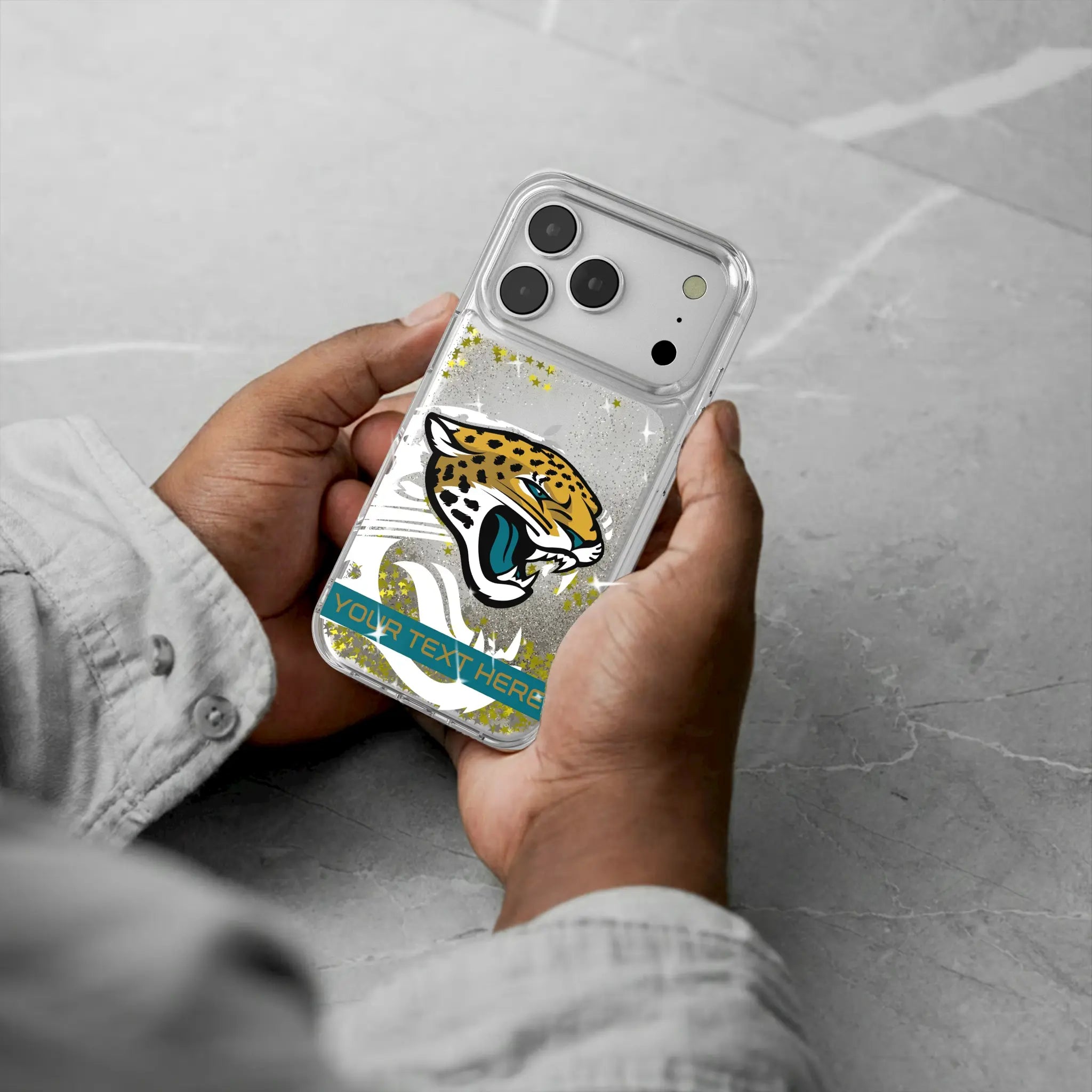 Jacksonville Jaguars Personalized Tilt iPhone Glitter Phone Case for Apple iPhone - Lifestyle#Device_iPhone 17 Pro