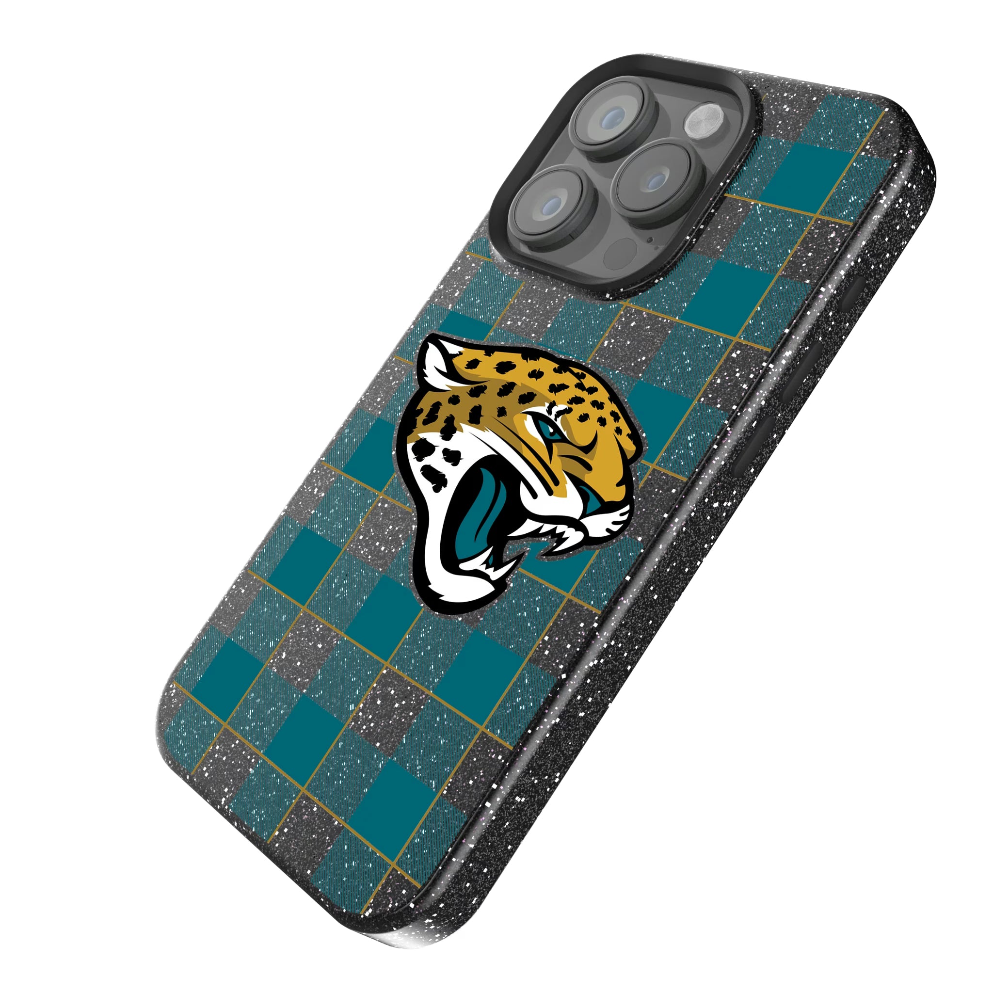 Jacksonville Jaguars Plaid iPhone Bling Phone Case for Apple iPhone - Isometric View
