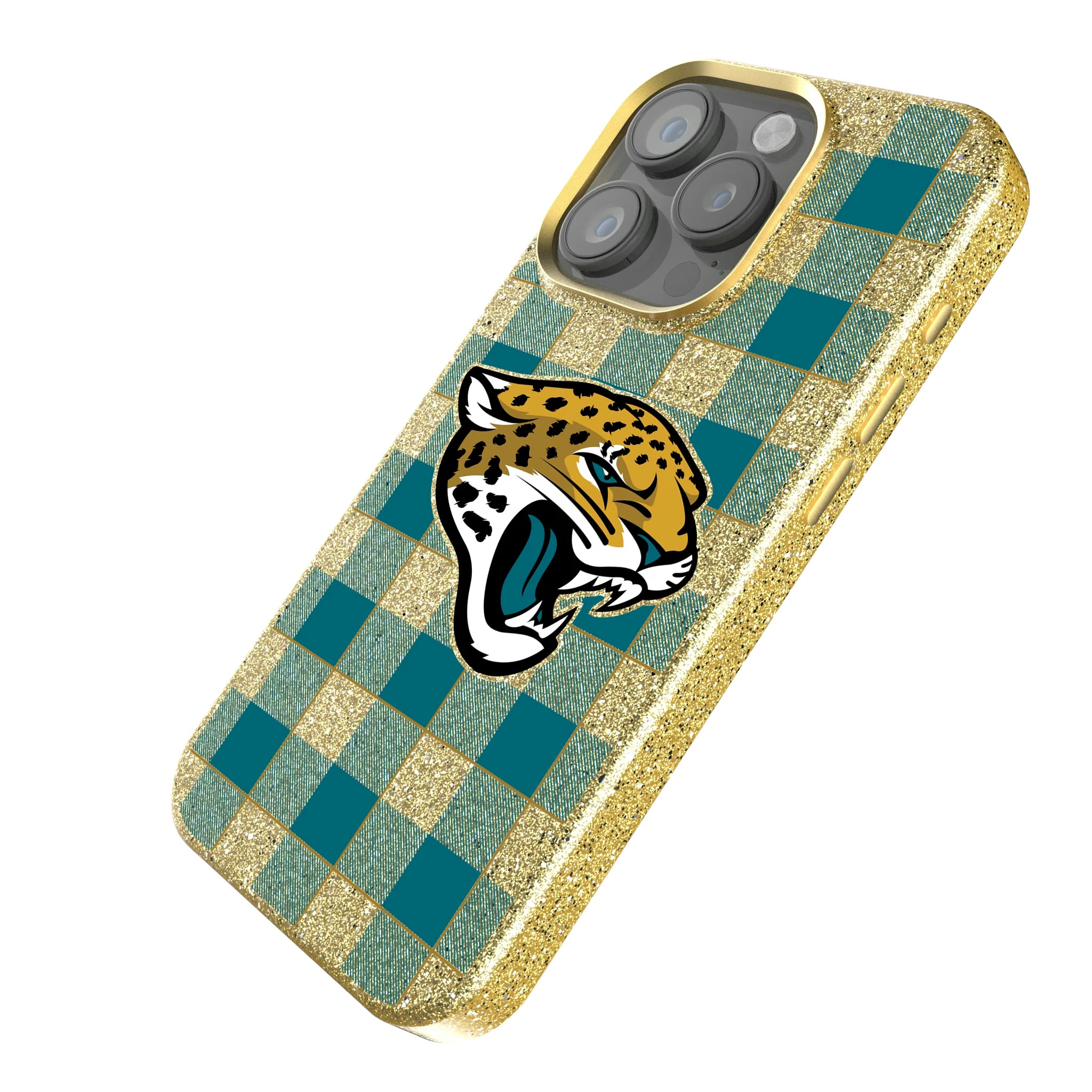 Jacksonville Jaguars Plaid iPhone Bling Phone Case for Apple iPhone - Isometric View