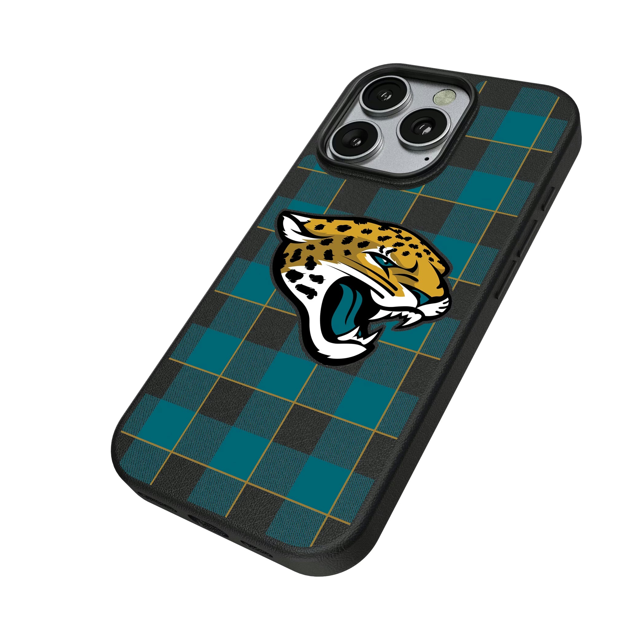 Jacksonville Jaguars Plaid iPhone MagSafe Compatible Phone Case for Apple iPhone - Isometric View