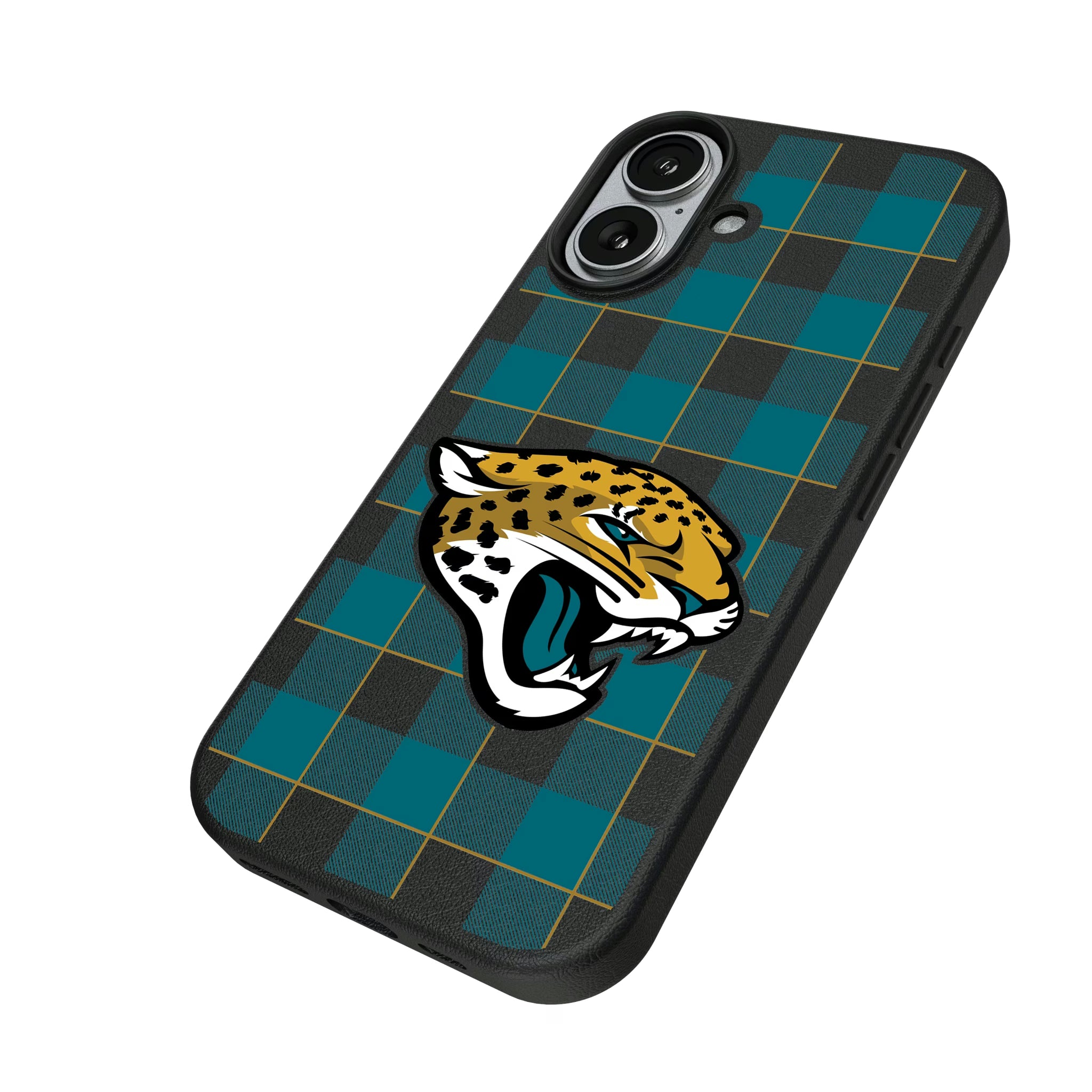 Jacksonville Jaguars Plaid iPhone MagSafe Compatible Phone Case for Apple iPhone - Isometric View#Device_iPhone 17