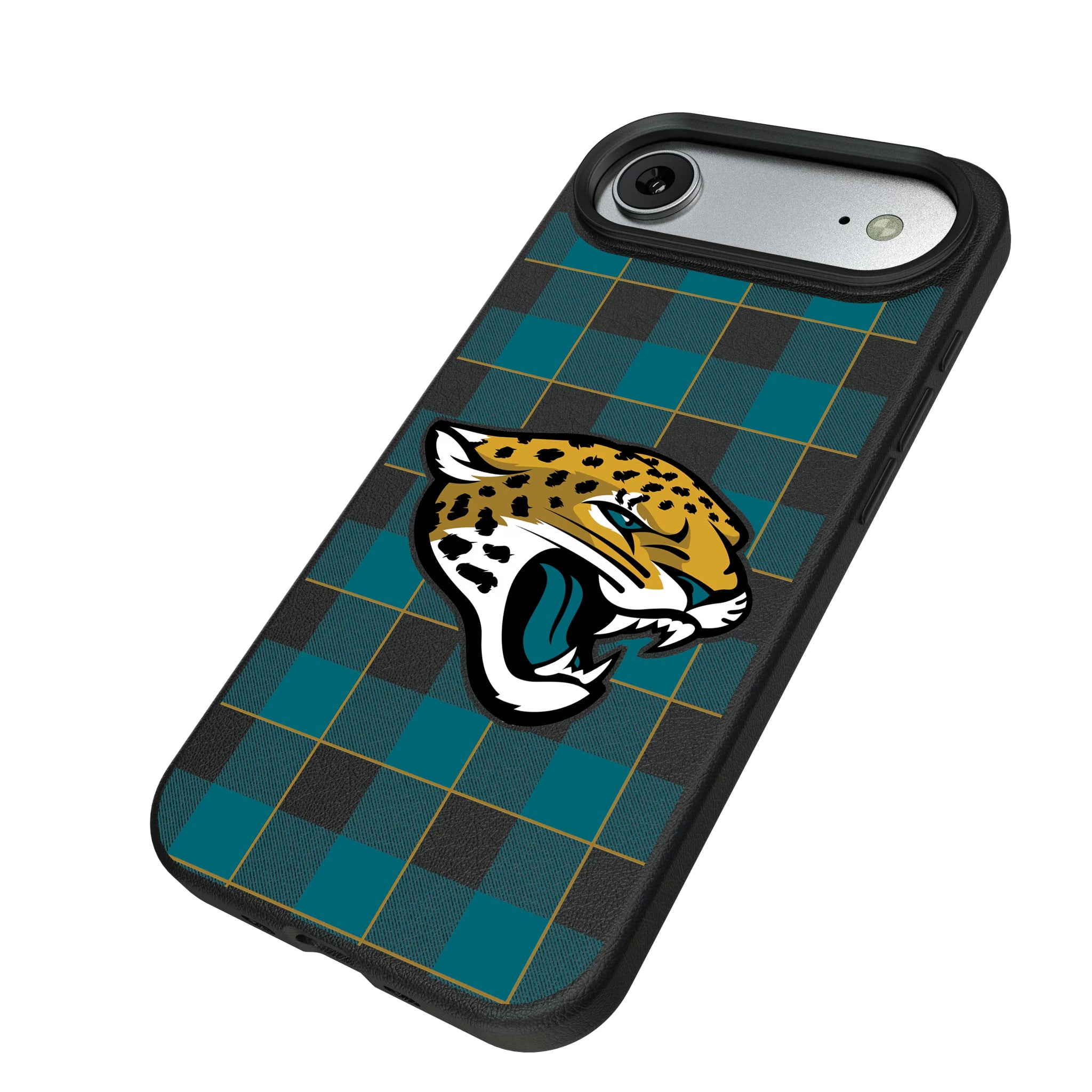 Jacksonville Jaguars Plaid iPhone MagSafe Compatible Phone Case for Apple iPhone - Isometric View#Device_iPhone Air