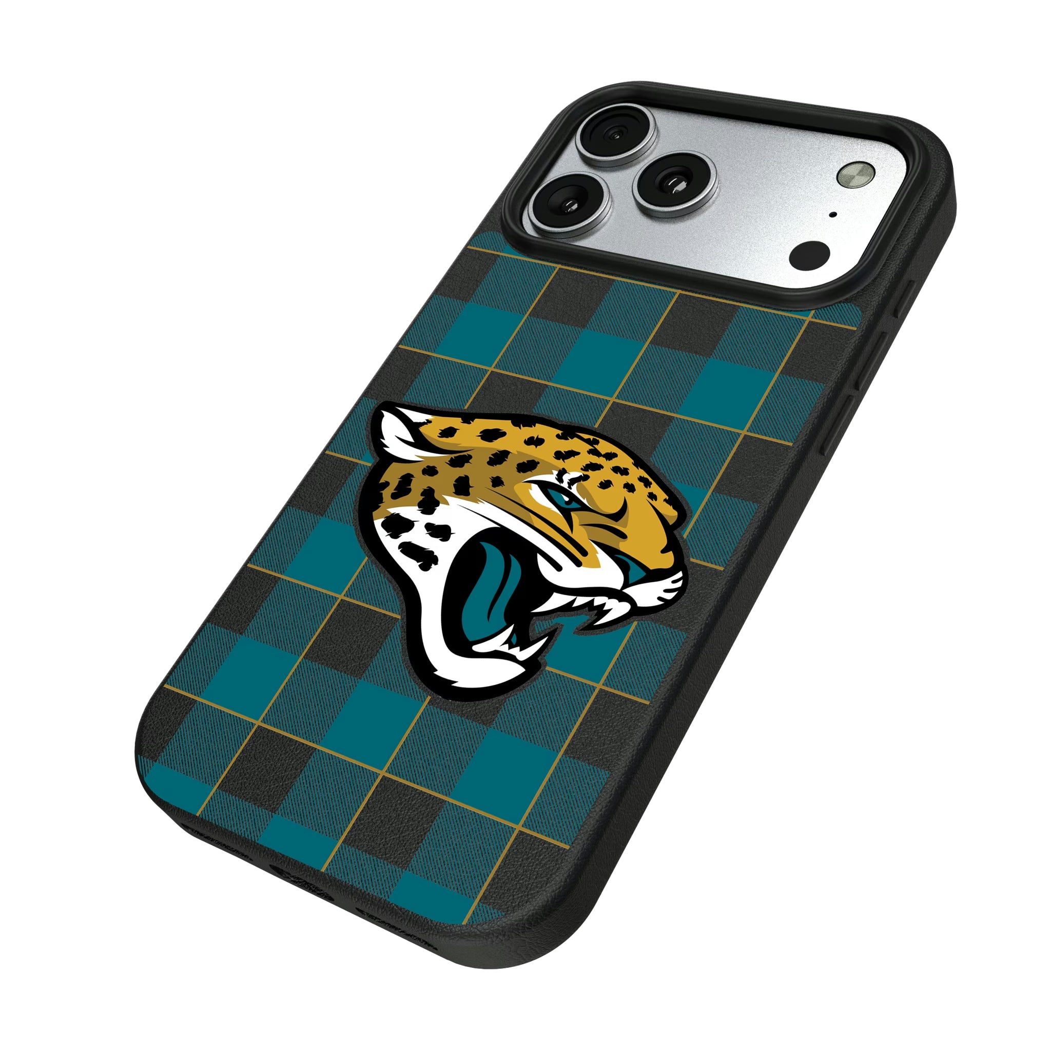 Jacksonville Jaguars Plaid iPhone MagSafe Compatible Phone Case for Apple iPhone - Isometric View#Device_iPhone 17 Pro Max