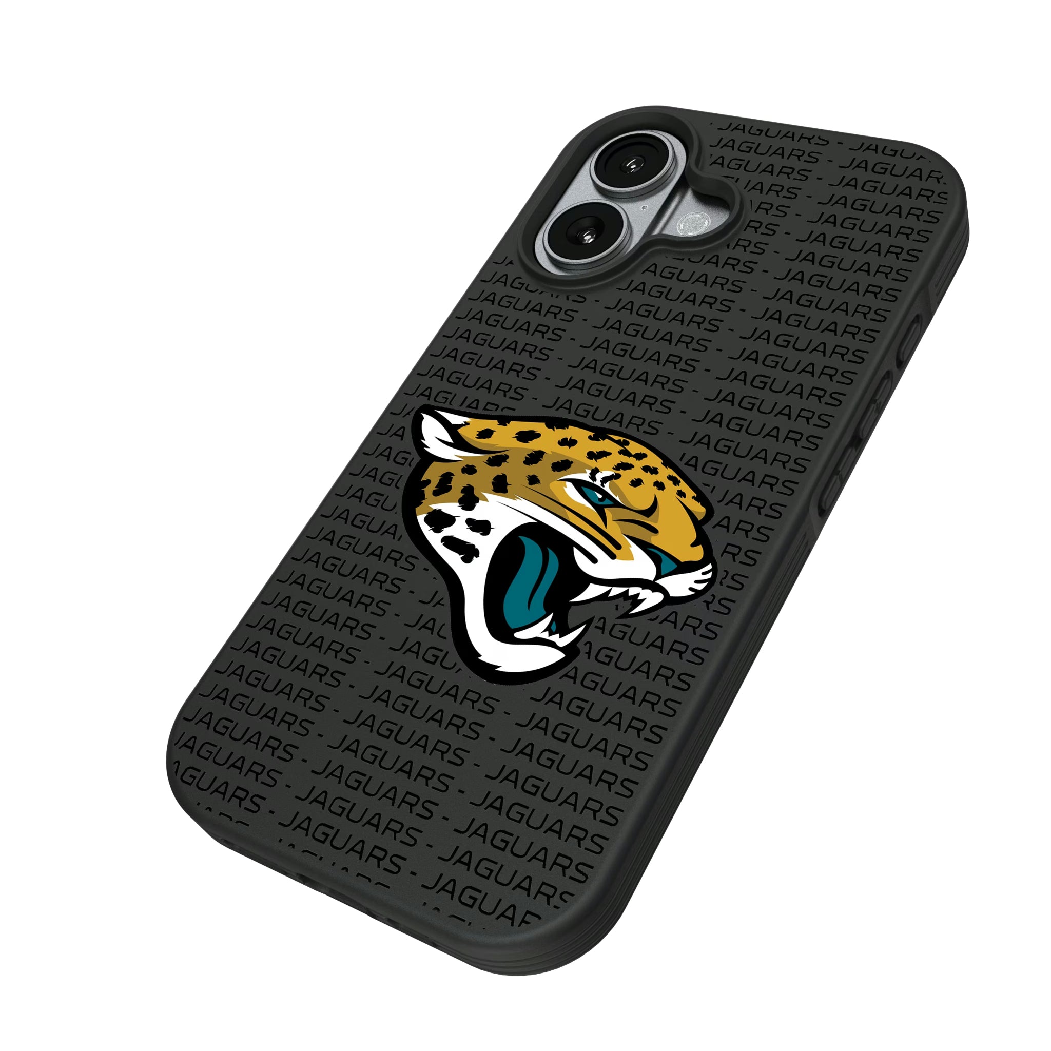 Jacksonville Jaguars Text Backdrop iPhone Bump Phone Case for Apple iPhone - Isometric View#Device_iPhone 17
