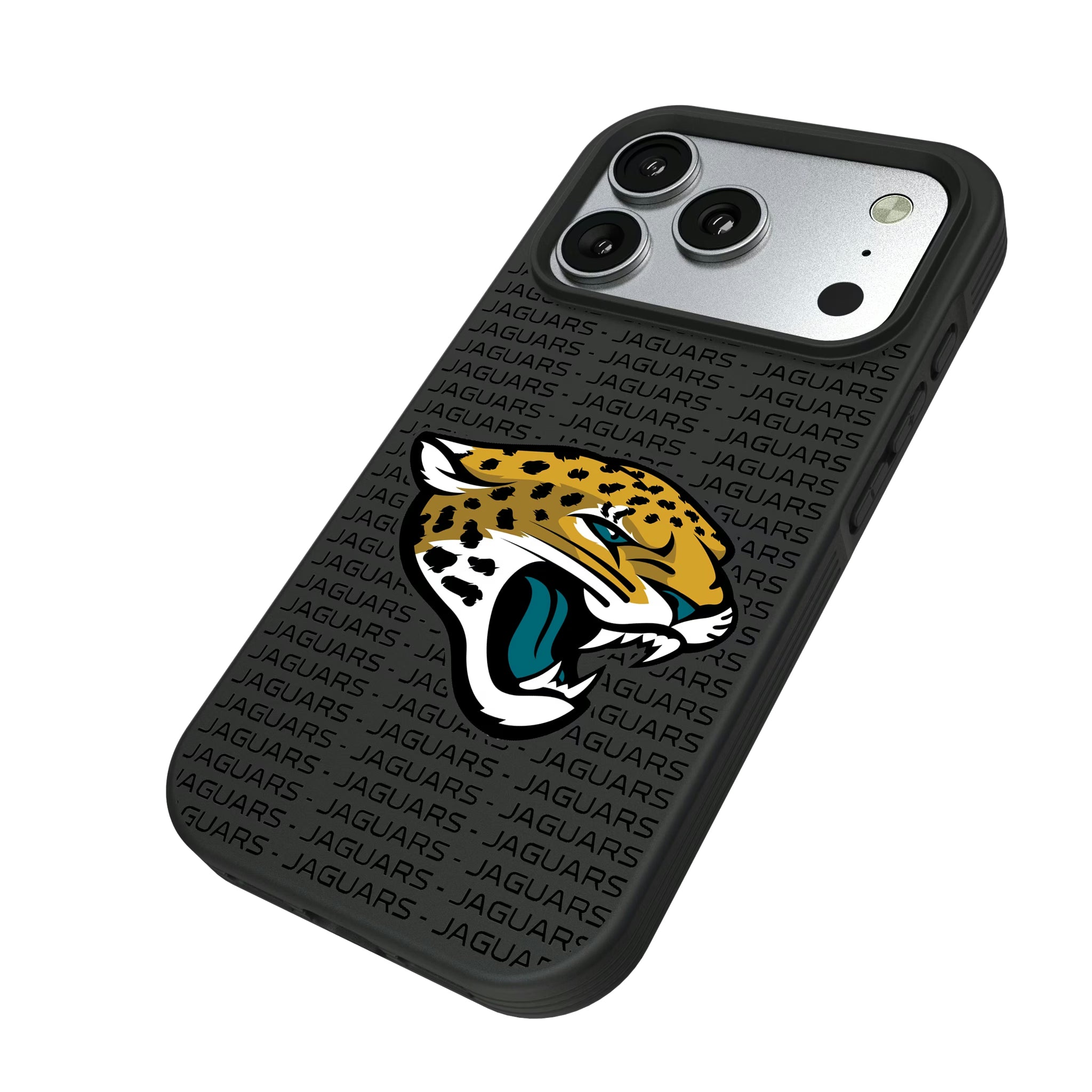 Jacksonville Jaguars Text Backdrop iPhone Bump Phone Case for Apple iPhone - Isometric View#Device_iPhone 17 Pro