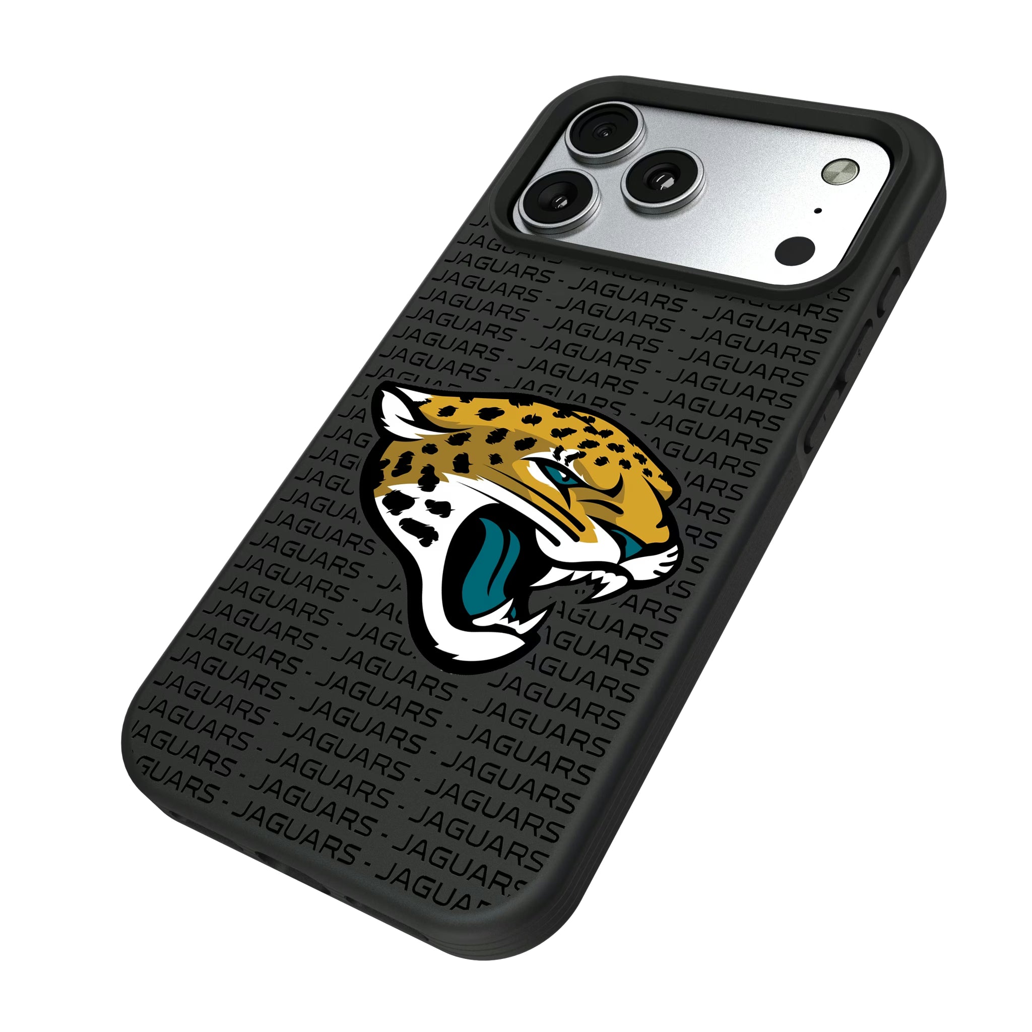 Jacksonville Jaguars Text Backdrop iPhone Bump Phone Case for Apple iPhone - Isometric View#Device_iPhone 17 Pro Max