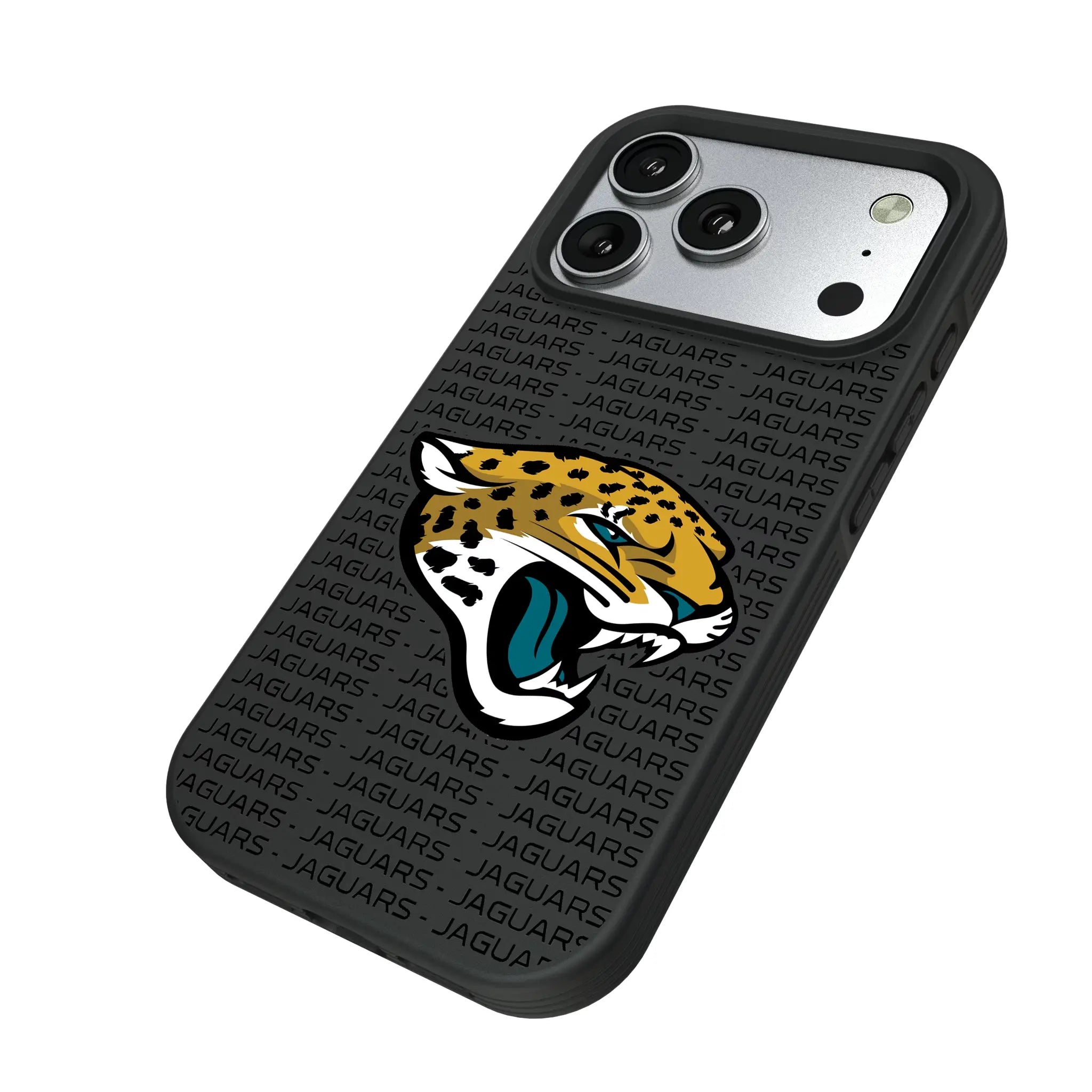 Jacksonville Jaguars Text Backdrop iPhone Bump Phone Case for Apple iPhone - Isometric View#Device_iPhone 17 Pro