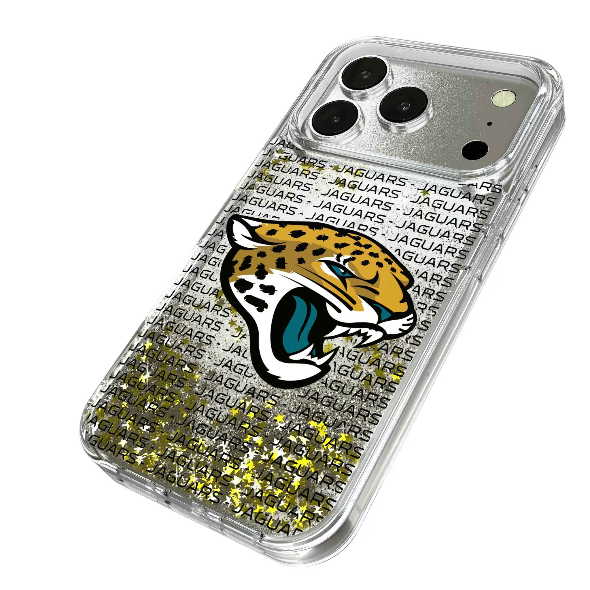 Jacksonville Jaguars Text Backdrop iPhone Glitter Phone Case for Apple iPhone - Isometric View