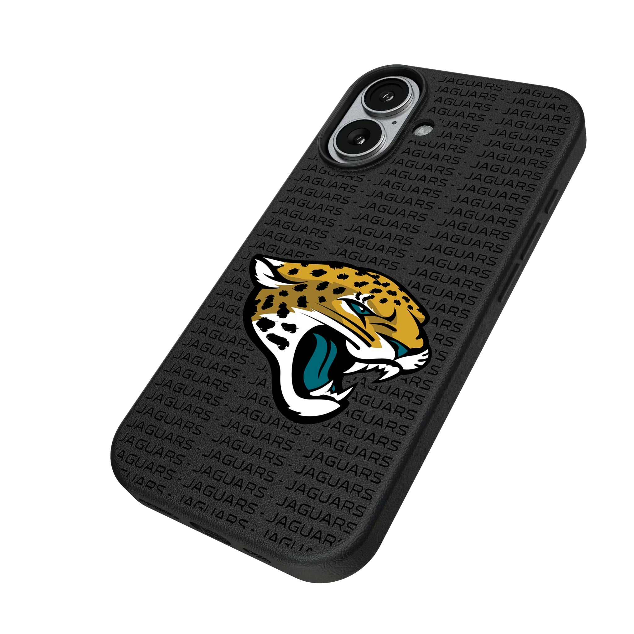 Jacksonville Jaguars Text Backdrop iPhone MagSafe Compatible Phone Case for Apple iPhone - Isometric View#Device_iPhone 17