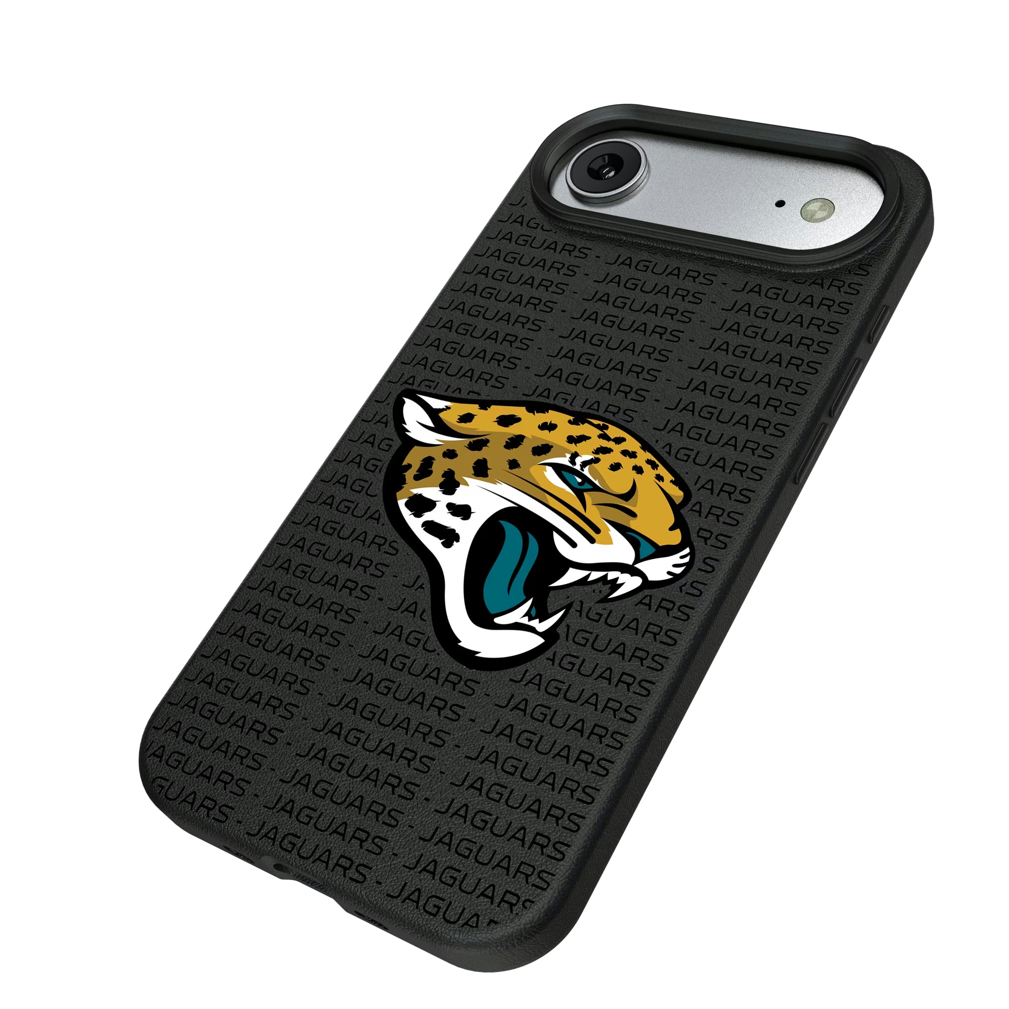 Jacksonville Jaguars Text Backdrop iPhone MagSafe Compatible Phone Case for Apple iPhone - Isometric View#Device_iPhone Air