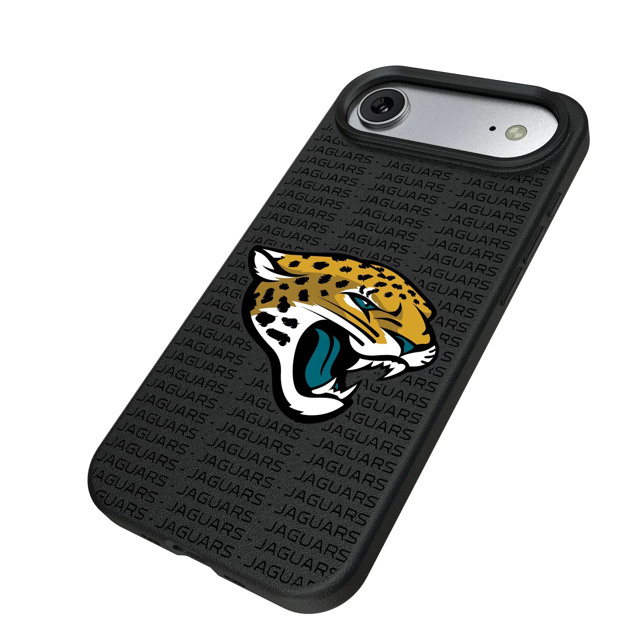 Jacksonville Jaguars Text Backdrop iPhone MagSafe Compatible Phone Case for Apple iPhone - Isometric View#Device_iPhone Air