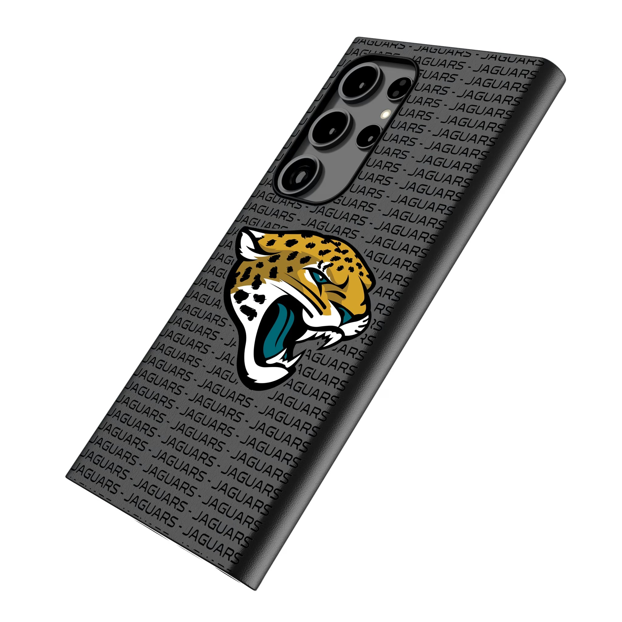 Jacksonville Jaguars Text Backdrop Galaxy MagSafe Compatible Phone Case for Samsung Galaxy - Isometric View