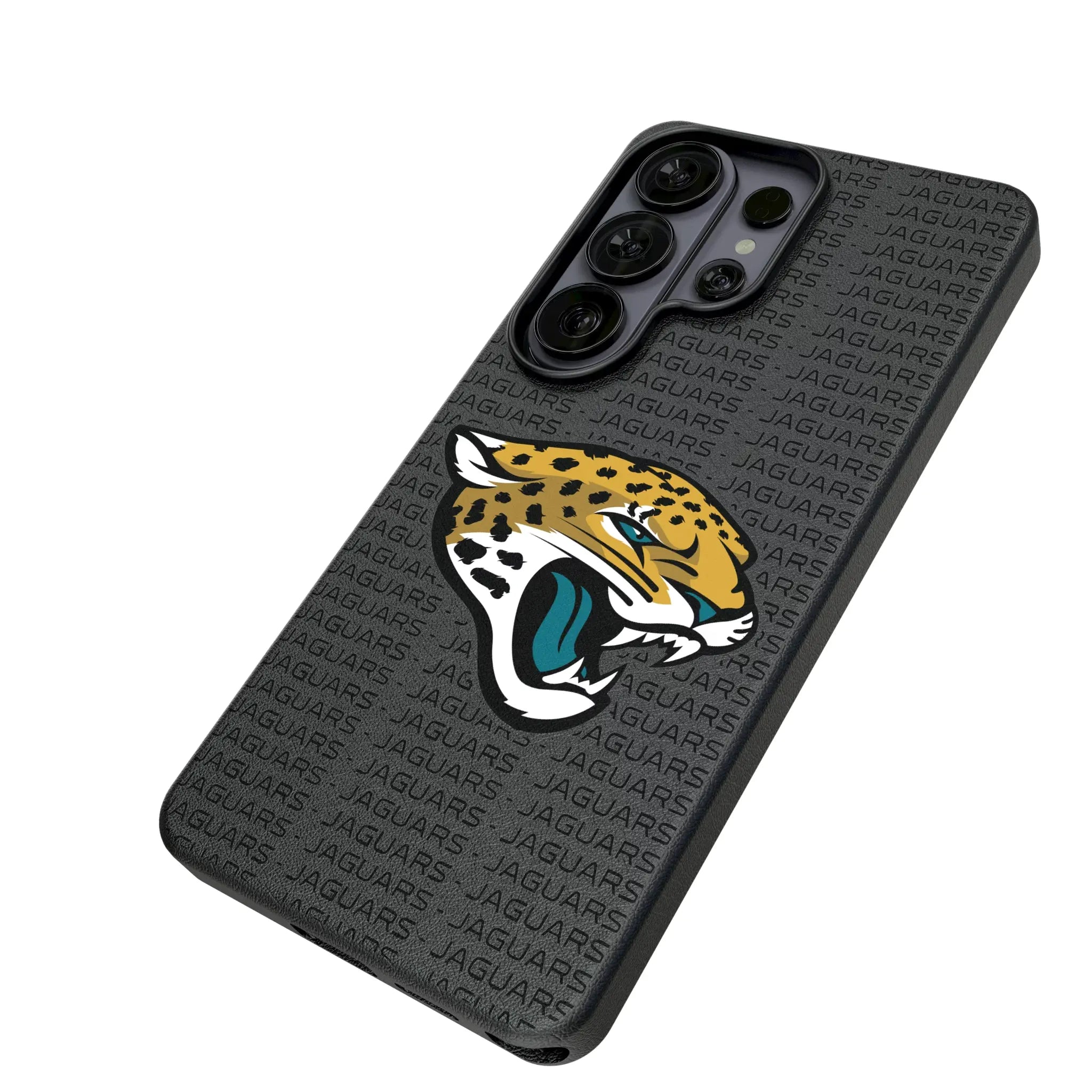 Jacksonville Jaguars Text Backdrop Galaxy MagSafe Compatible Phone Case for Samsung Galaxy - Isometric View#Device_Galaxy S26 Ultra