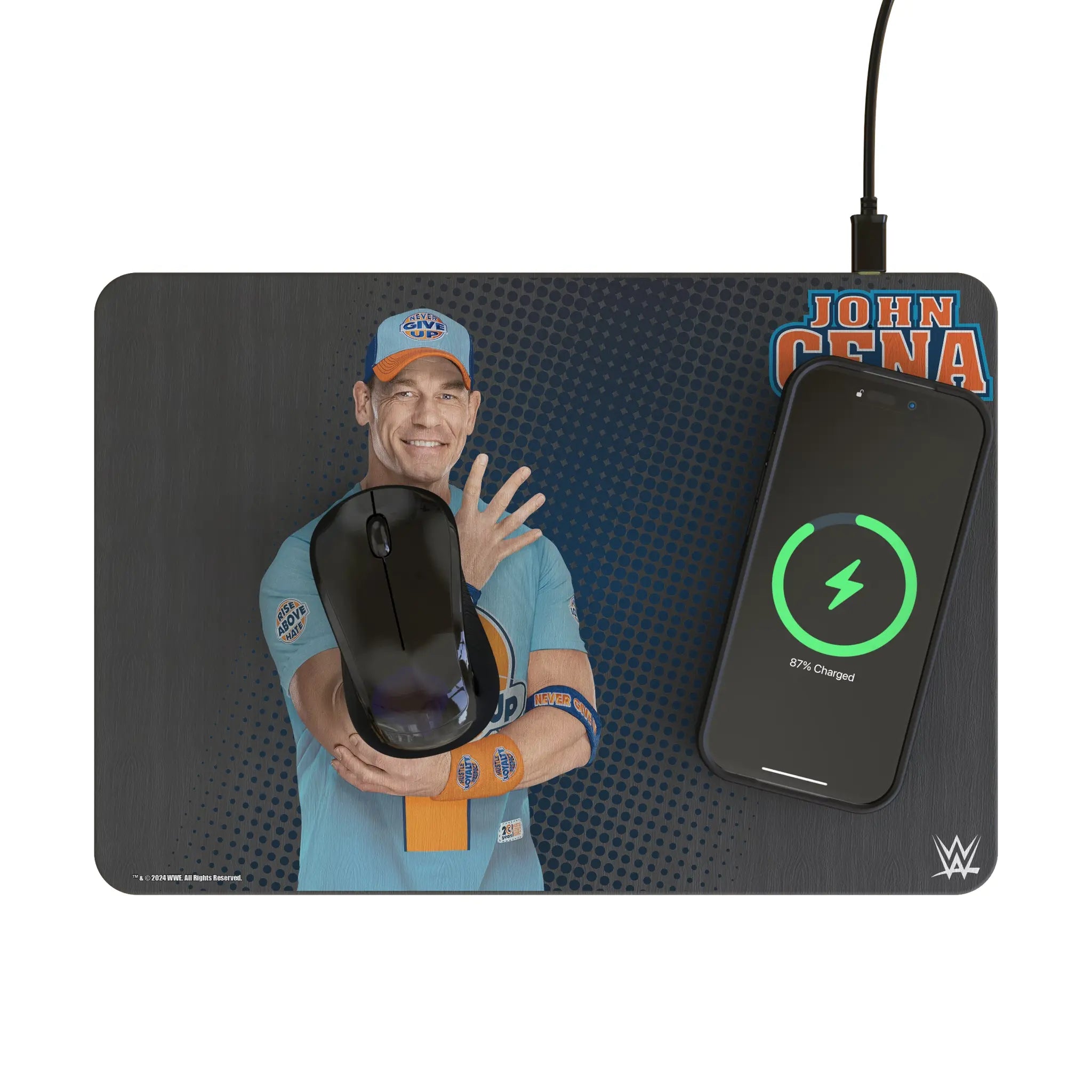 John Cena Superstar 15-Watt Wireless Charger and Mouse Pad - Lifestyle