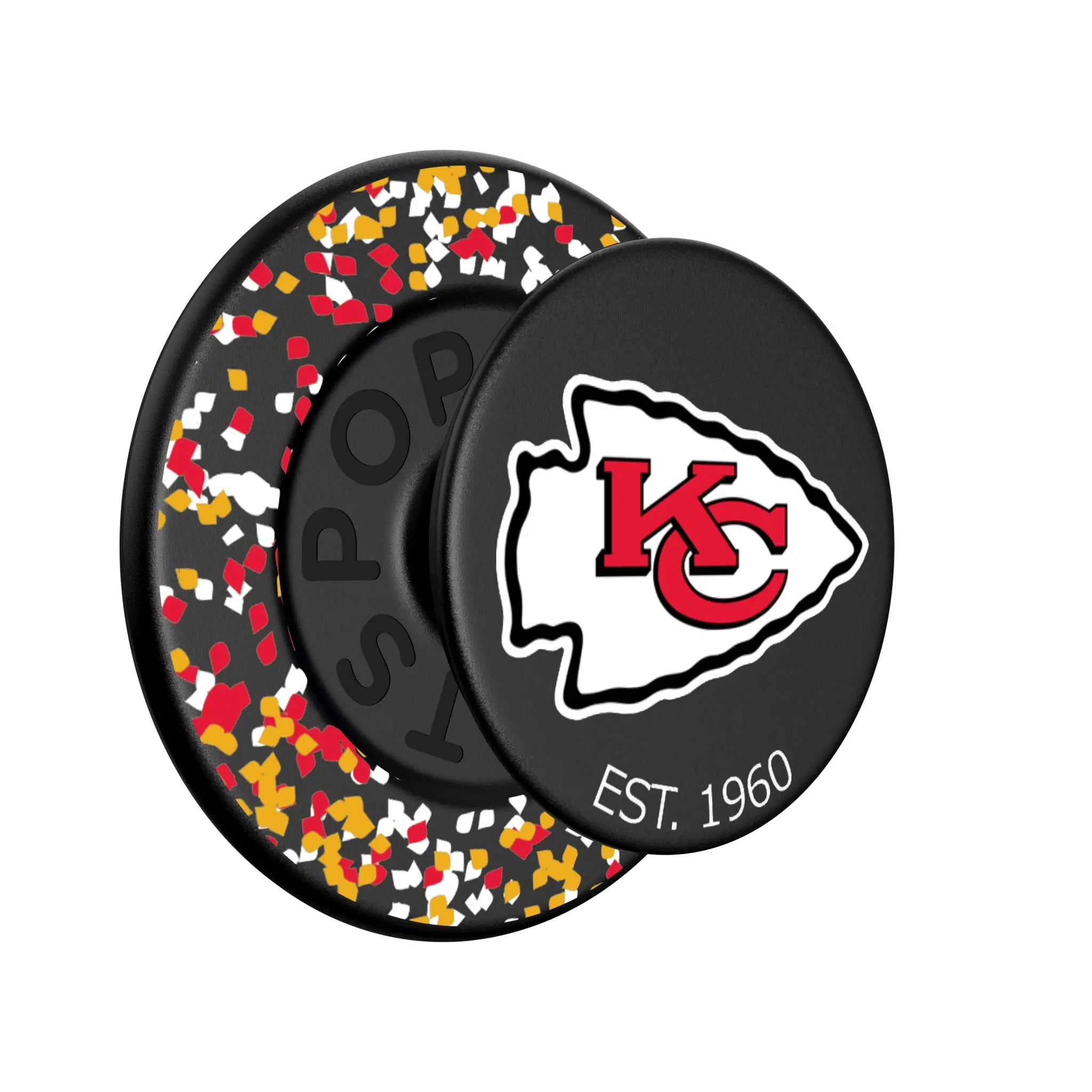 Kansas City Chiefs Confetti Popsockets Round Magnetic - Isometric View